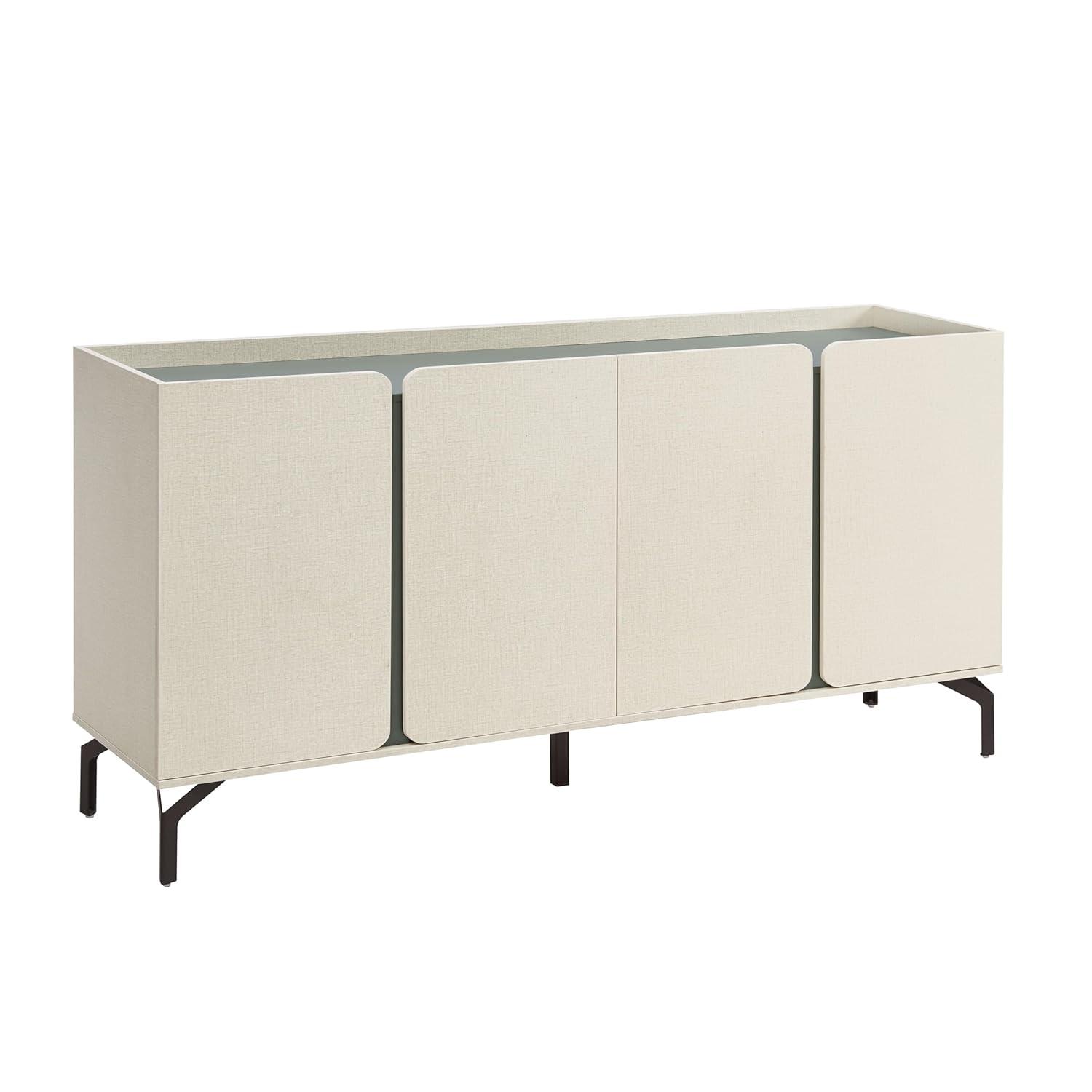 24/7 Shop at Home Elwin 60" Modern Sideboard Buffet, Storage Cabinet with Doors and Adjustable Shelves for Dining, Living Room, Kitchen, Entryway, Office, Cream Weave & Sage Green
