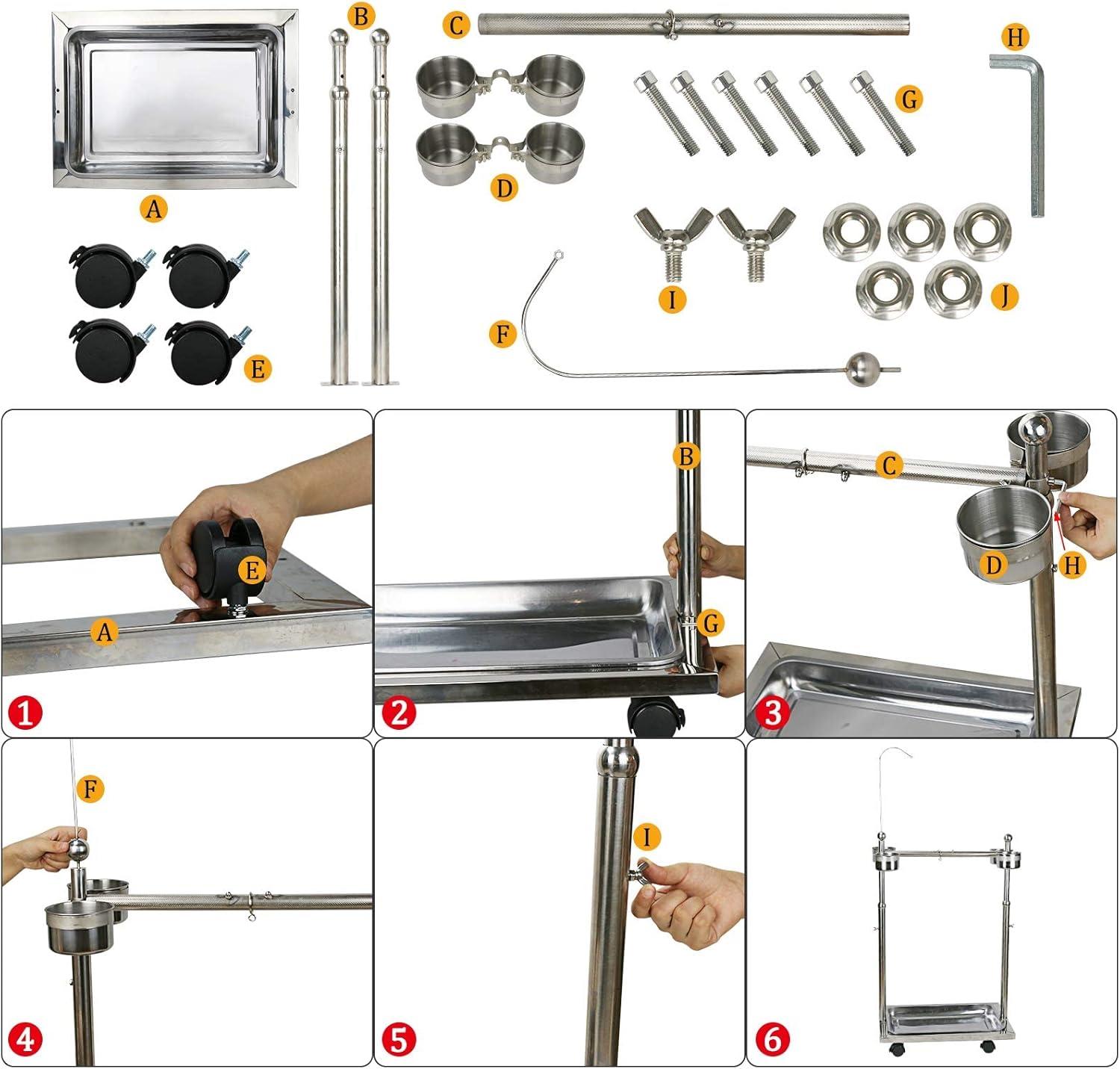 Adjustable Stainless Steel Bird Perch Stand with Wheels