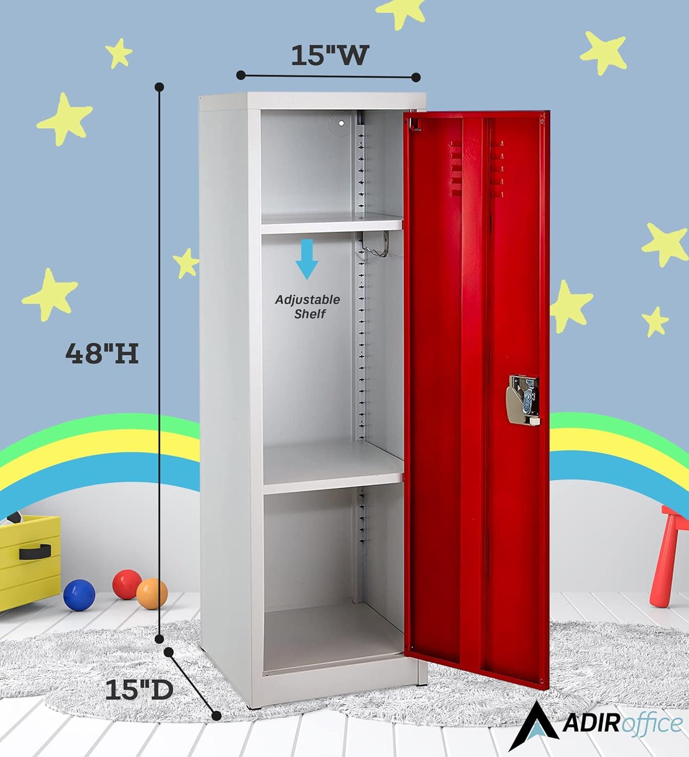 Red and Off-White Steel Freestanding Locker with Adjustable Shelving