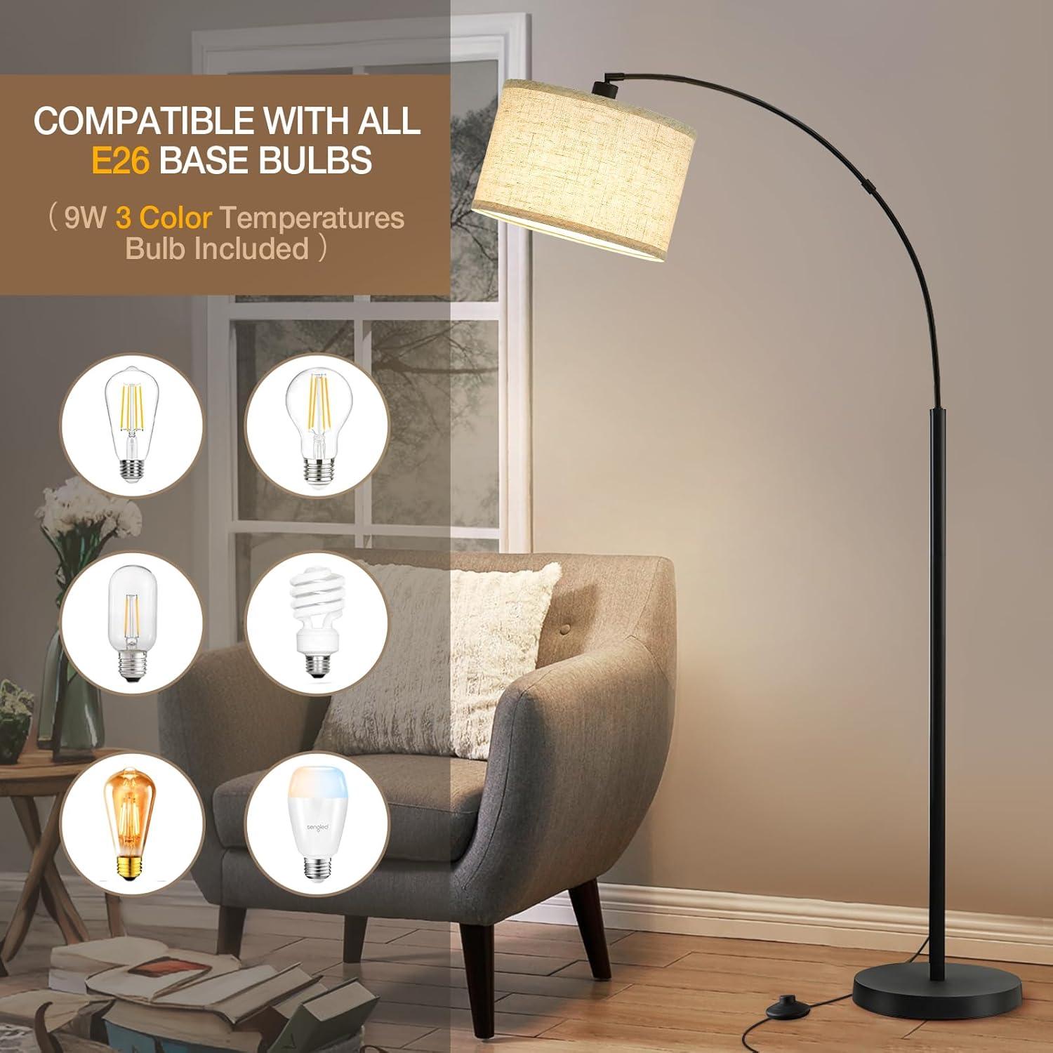 Mercer41 Vondal Arc Floor Lamps for Living Room Lighting, Modern Arched Lamp with Foot Switch