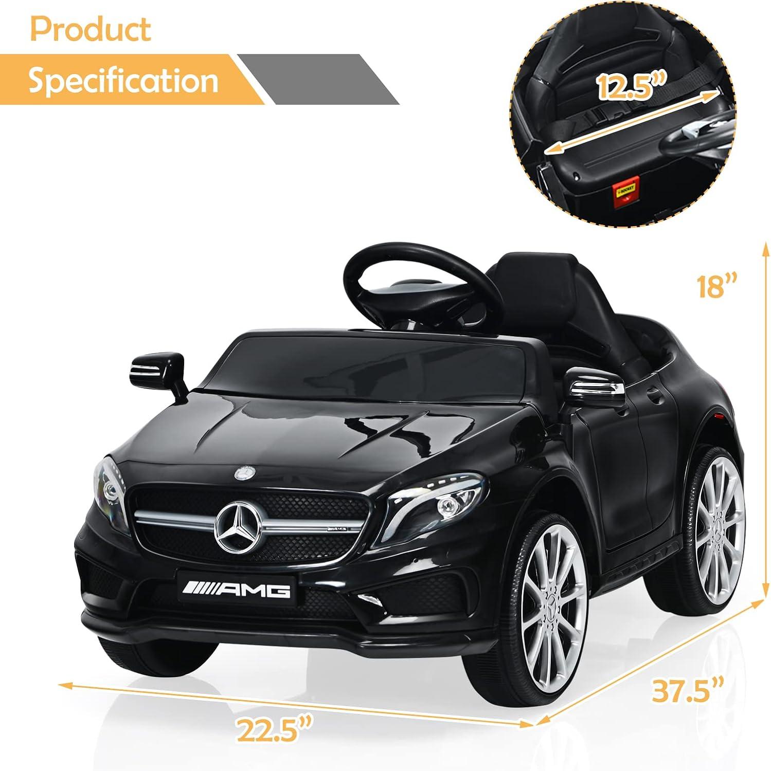 OLAKIDS 12V Electric Kids Ride On Car, Licensed Mercedes Benz GLA45 Toy Car with Remote Control, MP3 Plug, USB, 2 Speeds, LED Lights, Battery Powered Toy Vehicle for Toddler Children (Black)