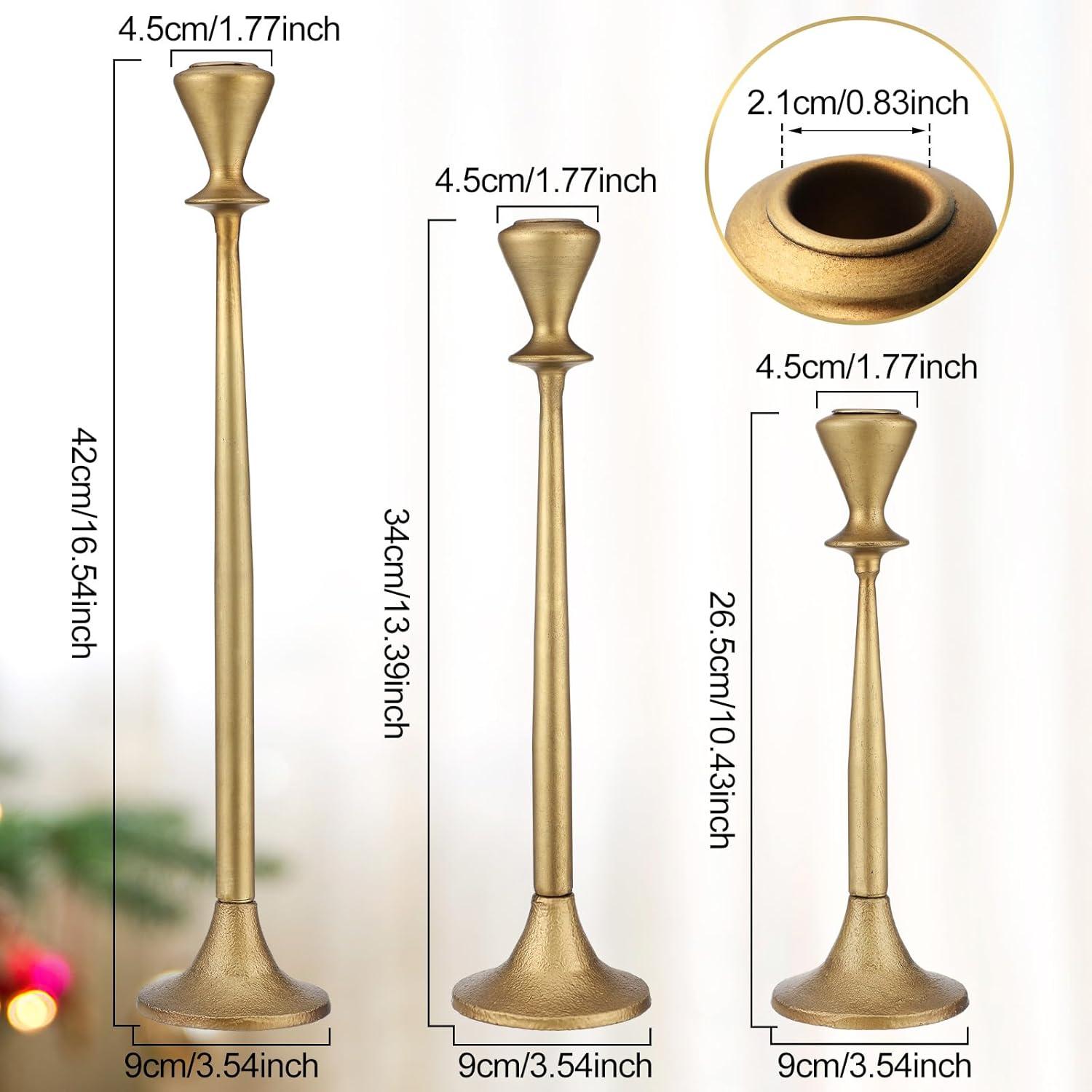 wwbo Set of 3 Exquisite Antique Brass Cast Iron Taper Candle Holders - Elegant Decorative Centerpieces for Wedding  Dining  Party - Tabletop Candlestick Holders for Christmas Decorations