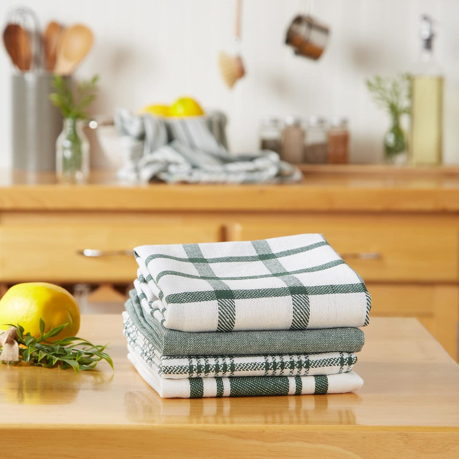 Asst Dark Green Woven Dishtowels (Set of 5)