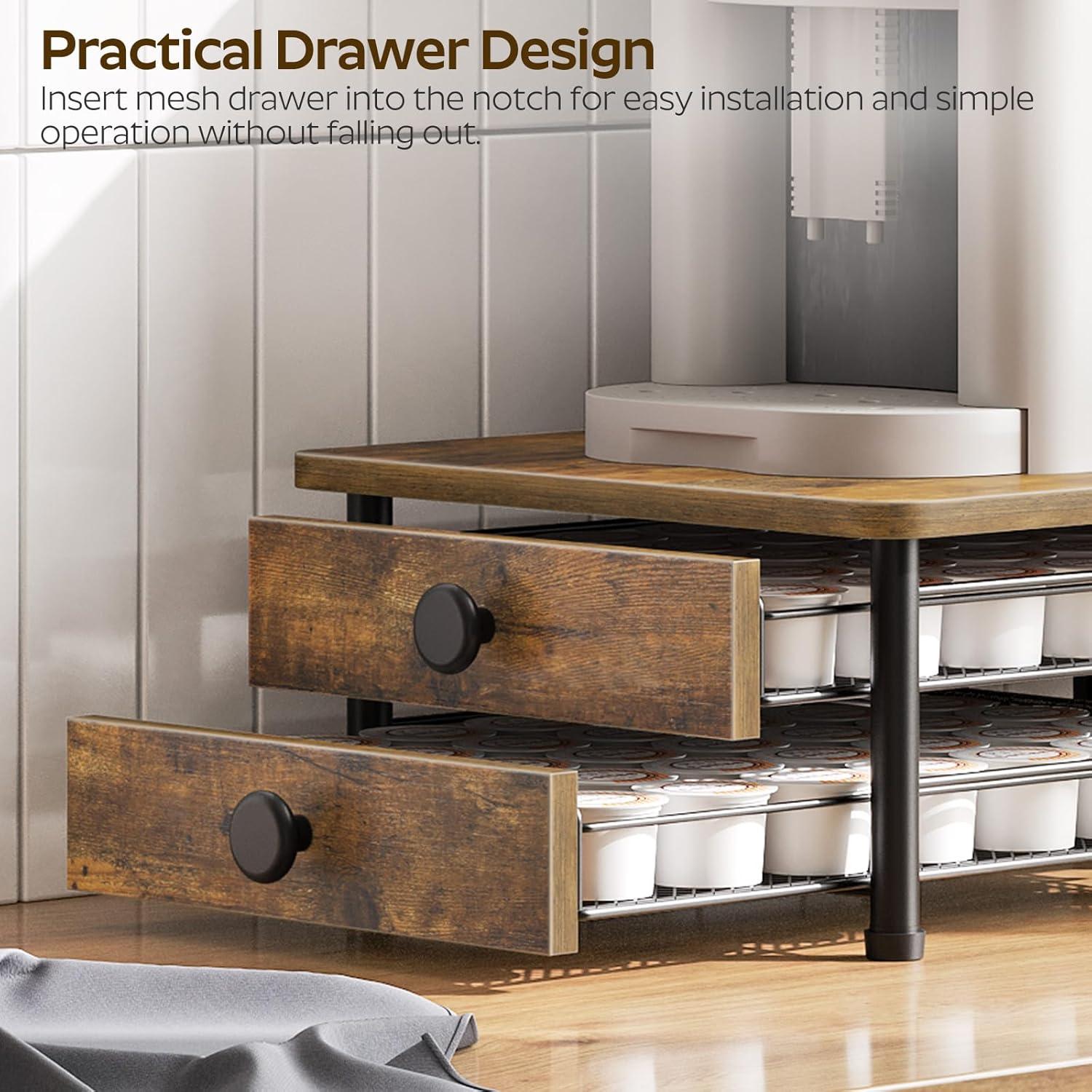 Rustic Brown and Black 2-Tier Coffee Pod Drawer Holder