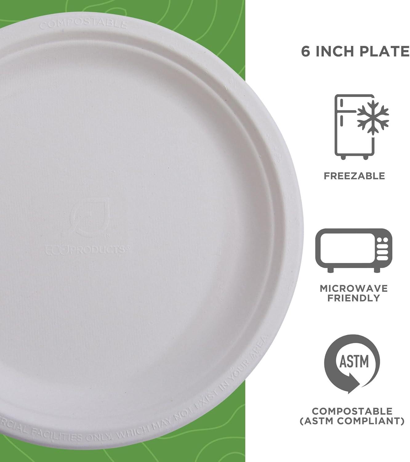 Vanguard Renewable and Compostable Sugarcane Plates, 6", White, 1,000/Carton