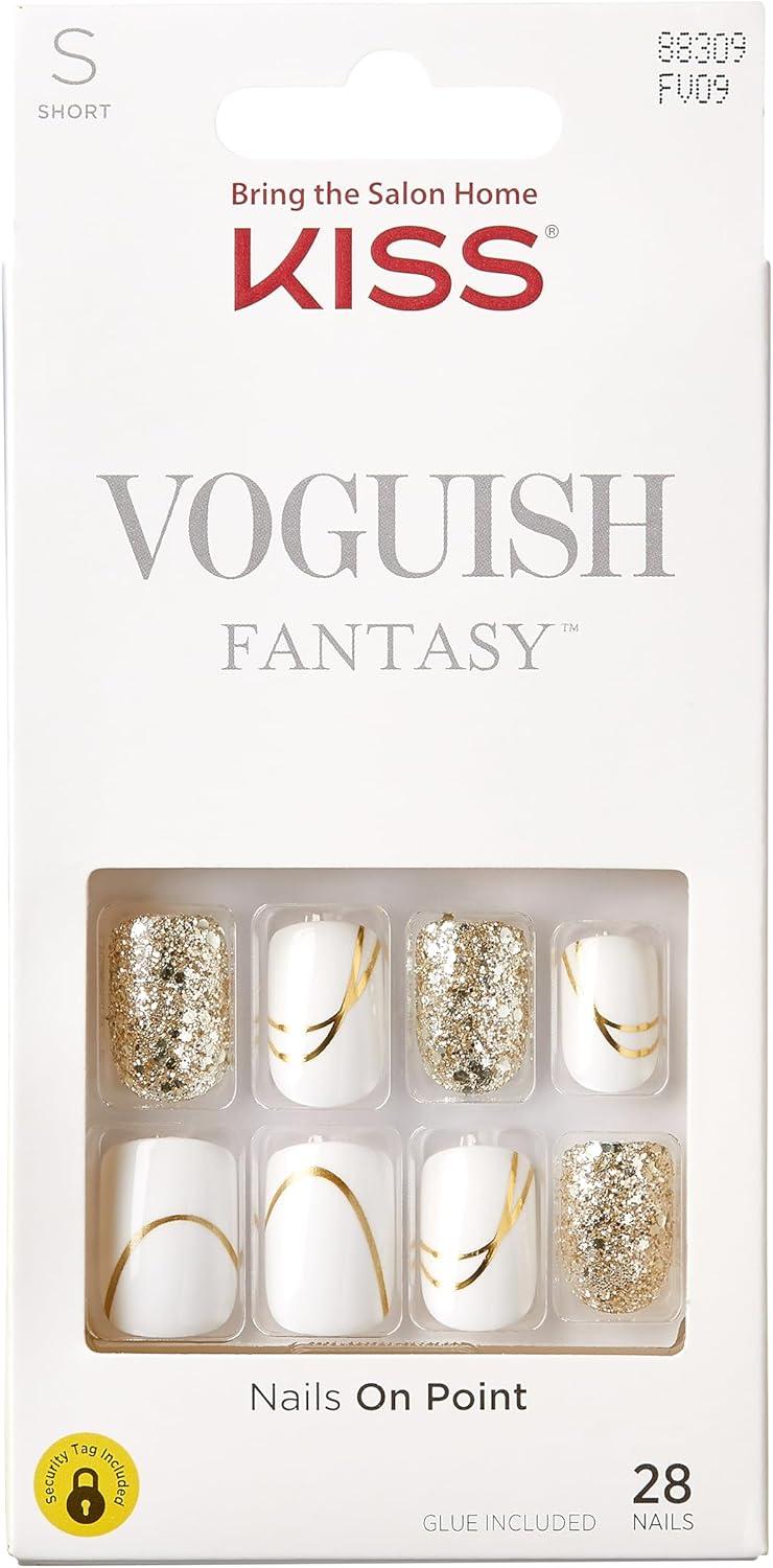 Short White and Gold Glitter Press-On Nails Set