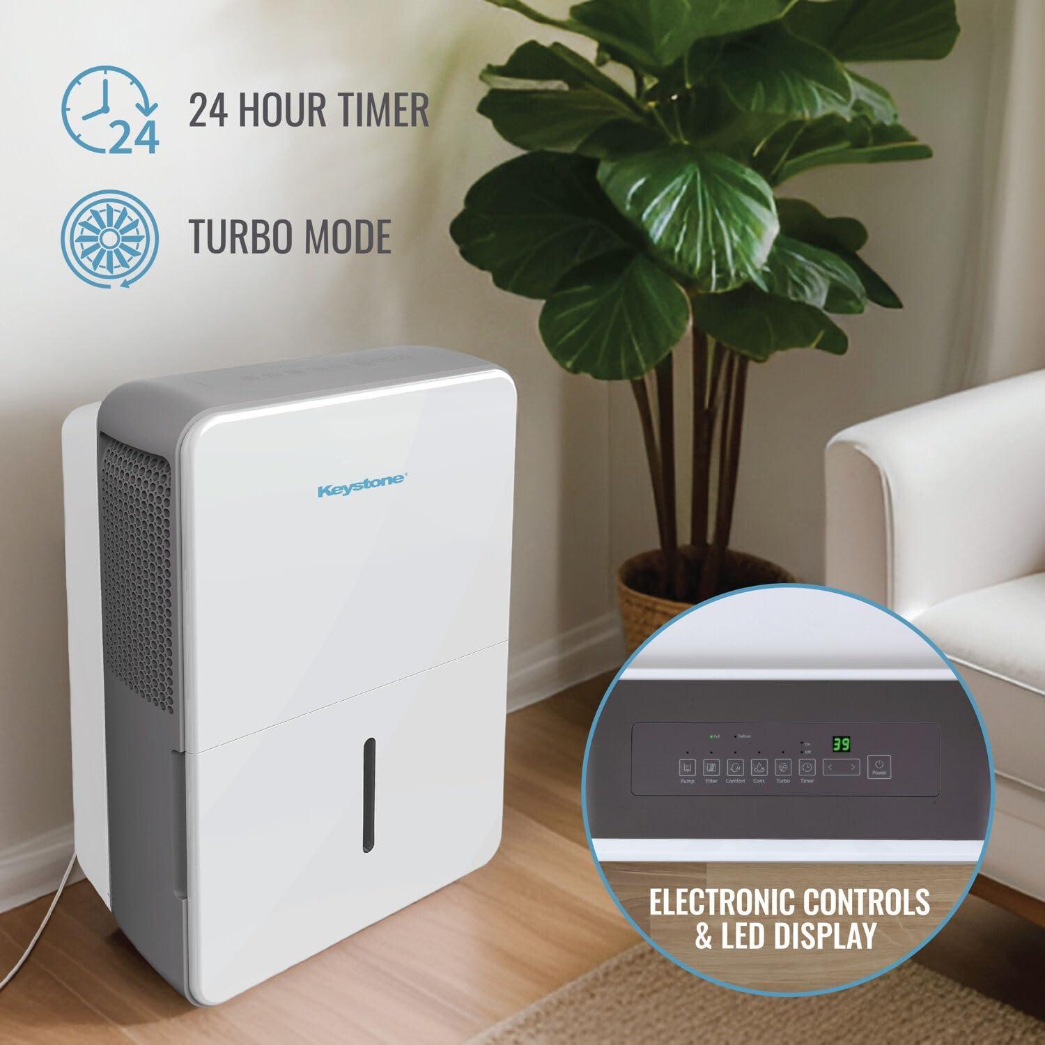 Energy Star Keystone 35 Pints Tower Dehumidifier for Rooms up to 16500 Cubic Feet