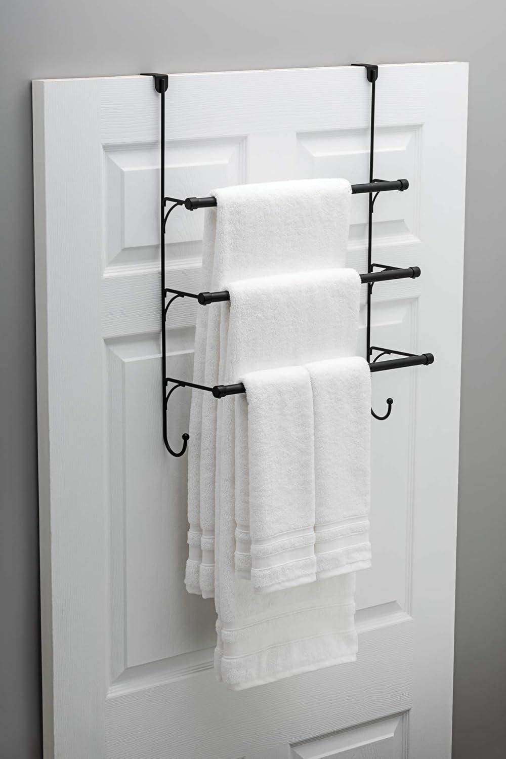 Franklin Brass 193153-MB Bath Storage and Organization Triple Towel Rack with Hooks, Matte Black