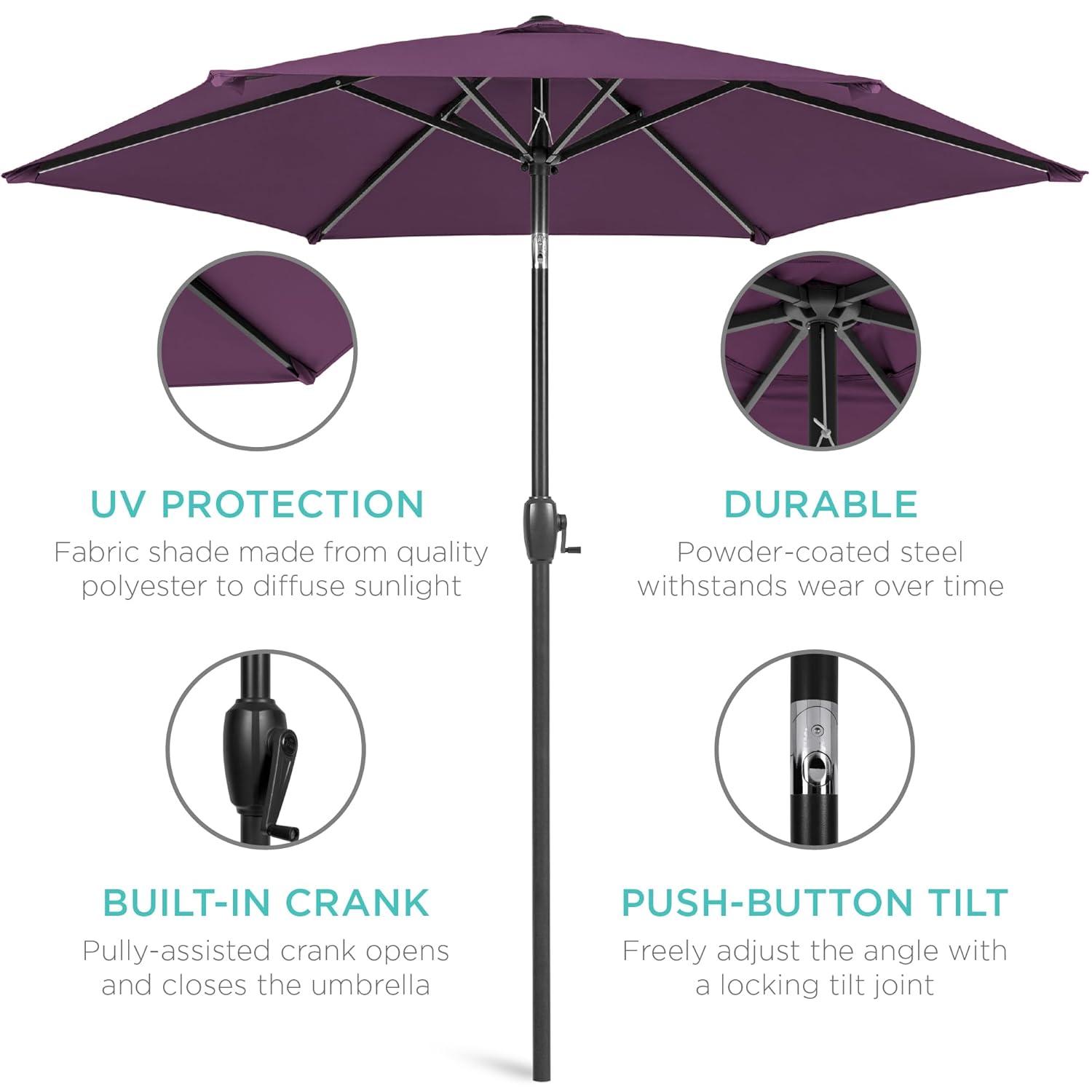 Best Choice Products 7.5ft Heavy-Duty Outdoor Market Patio Umbrella w/ Push Button Tilt, Easy Crank - Amethyst Purple