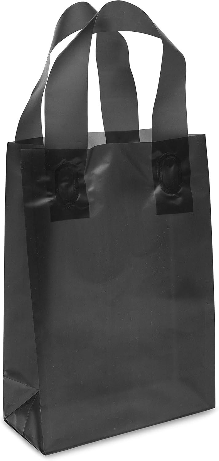 Black Frosted Plastic Gift Bags with Handles, 6x3x9 inches