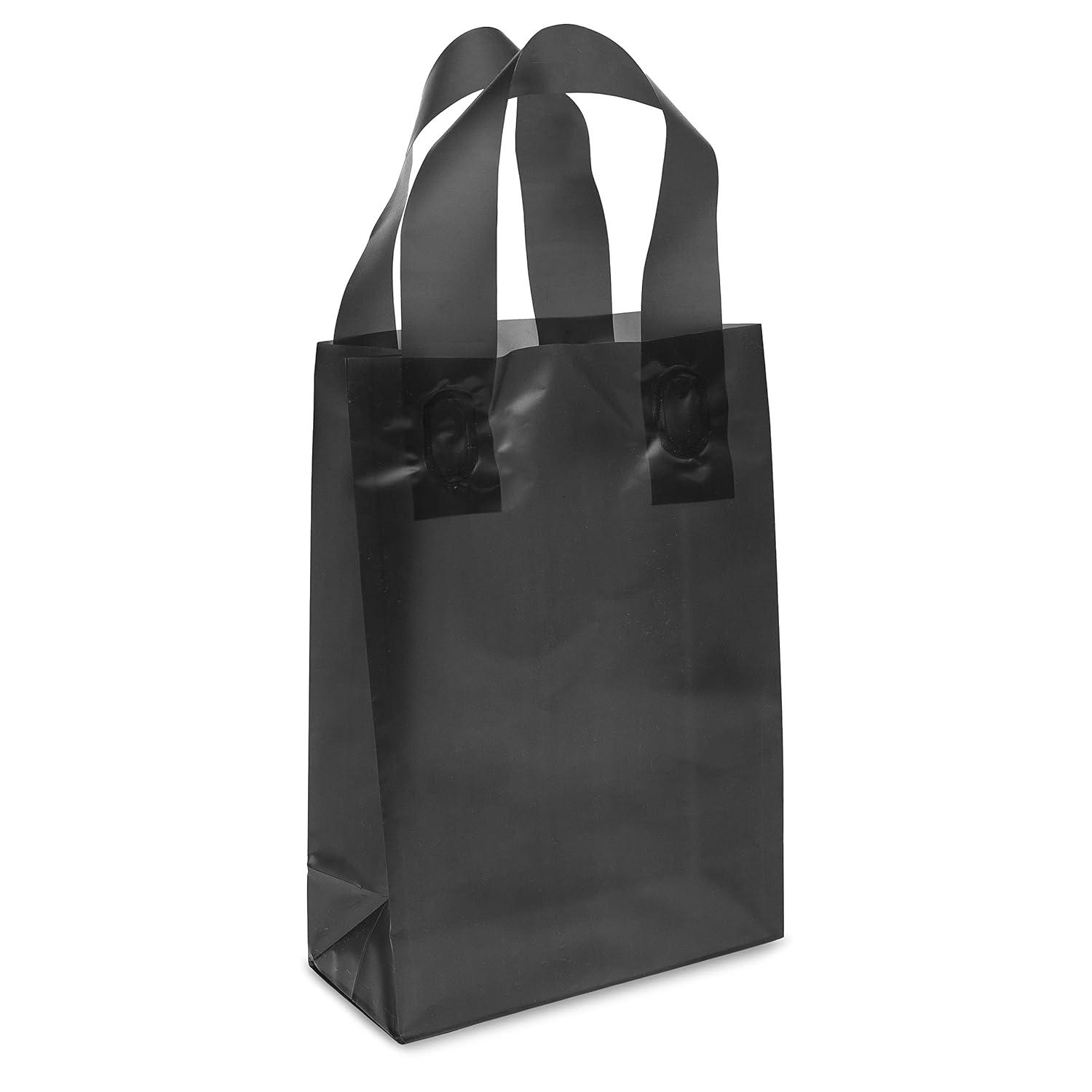 Black Frosted Plastic Gift Bags with Handles, 6x3x9 inches