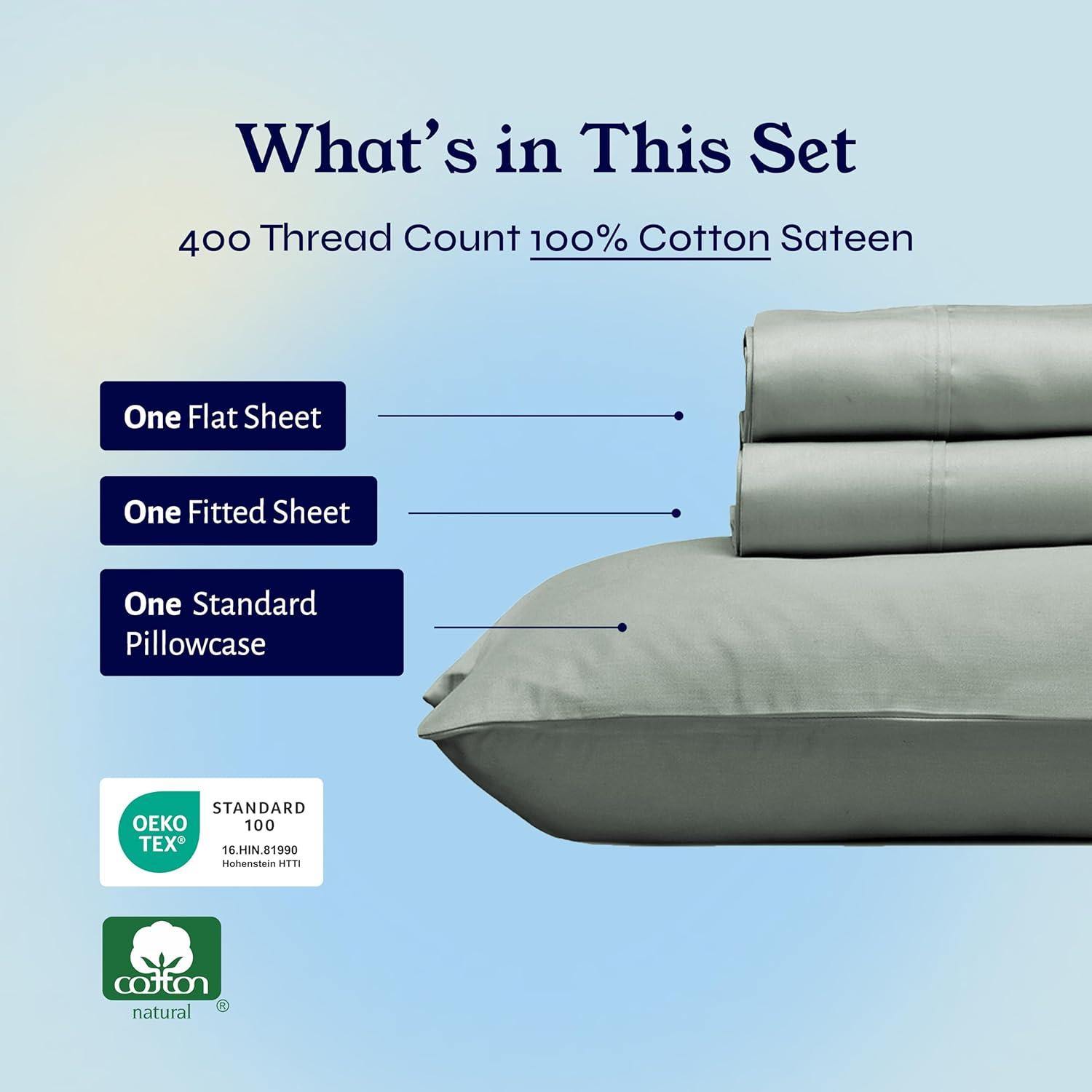 Dark Gray Twin XL Sheet Set - 100% Cotton Cooling Bed Sheets, 400 Thread Count Sateen Weave, Deep Pocket 3 Piece Bedding - California Design Den
