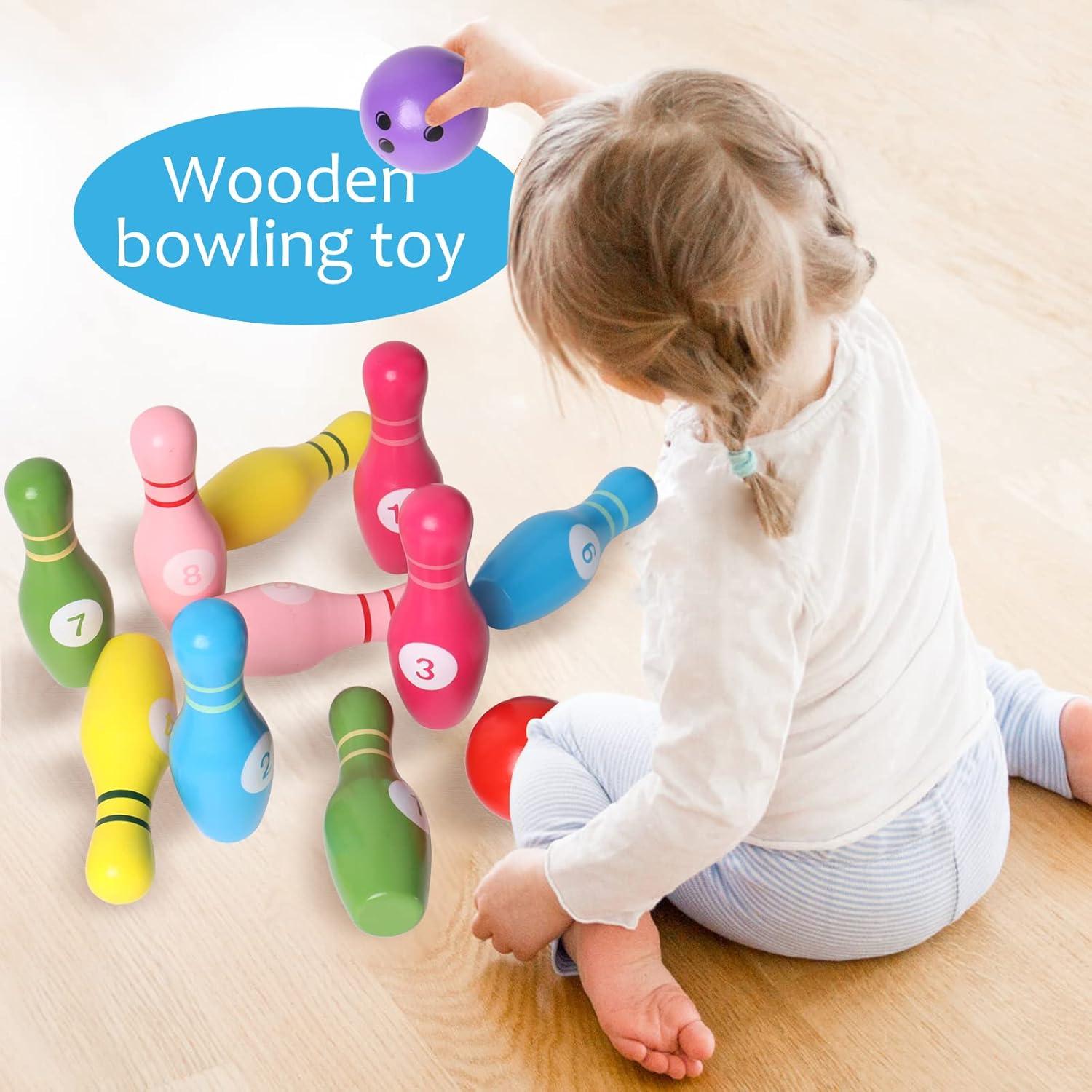 Colorful Wooden Bowling Set for Kids and Adults