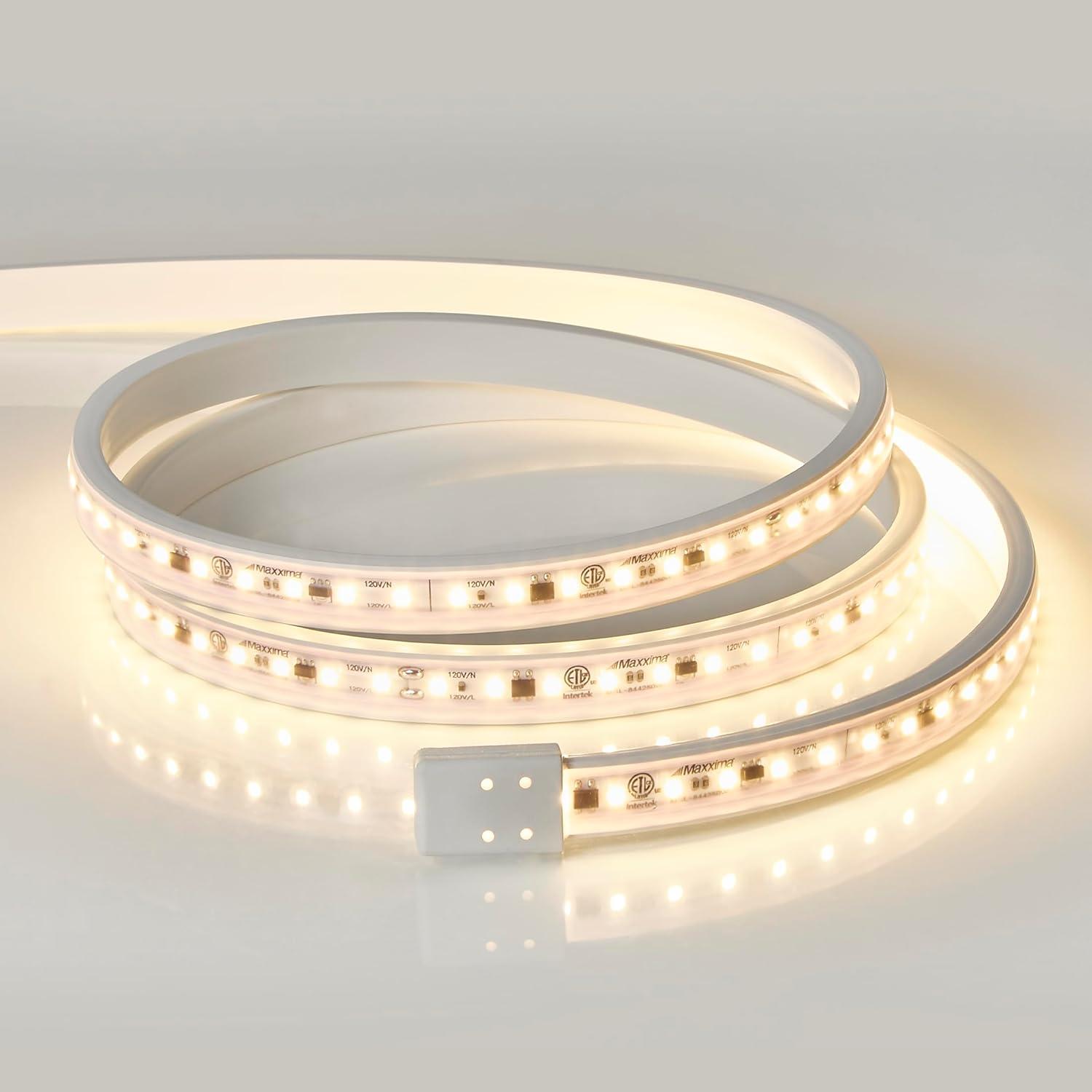 Maxxima 84 in. LED Under Cabinet Strip Light, Hardwired, 3220 Lumens, 3000K Warm White, 120V White Cove Light