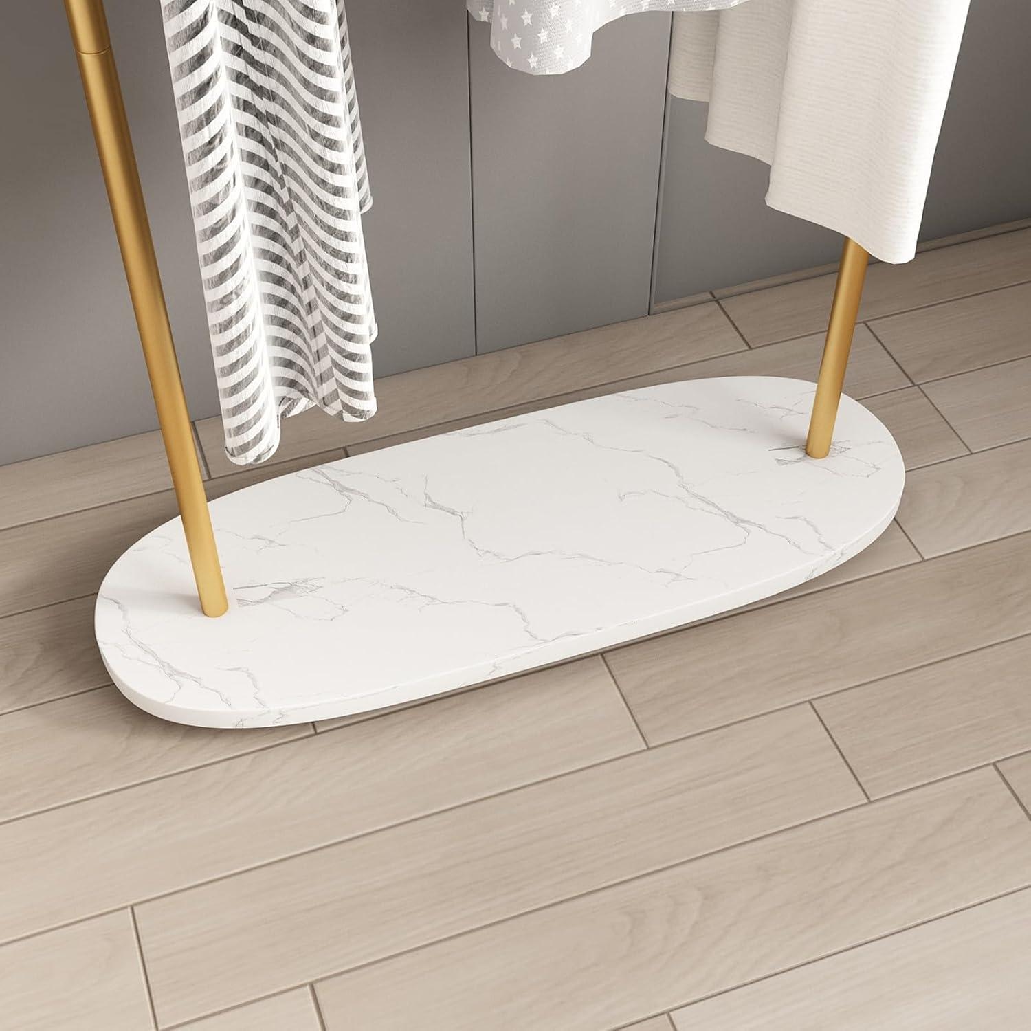 Gold Clothing Garment Rack with Marble Base and Tray, Modern Minimalist Hanging Clothes Rack, for Coats, Hats, Scarves and Handbags of Entryway, Hallway, Bedroom, Office（Golden）