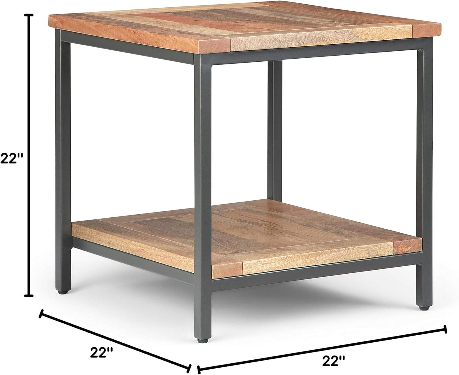 Skyler SOLID MANGO WOOD and Metal 22 inch Wide Square Industrial End Table in Natural