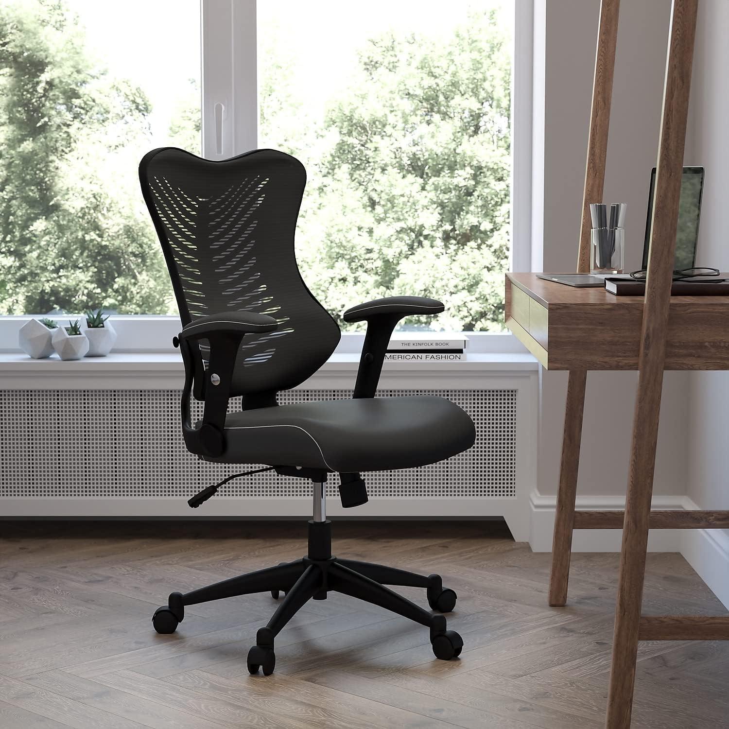 Kale High Back Black Mesh Executive Swivel Chair with LeatherSoft Seat