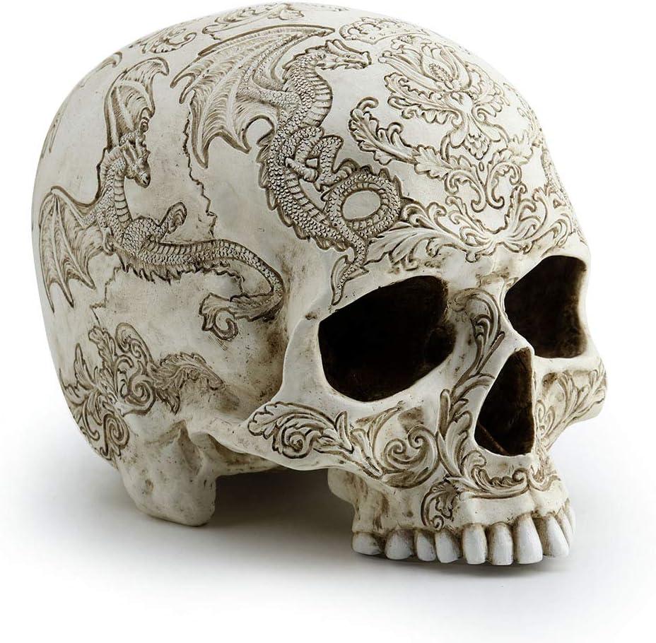 Veronese Design 5.4 Inch Thistle Flying Dragon Coat of Arms Skull Color Resin Statue Tabletop Figurine