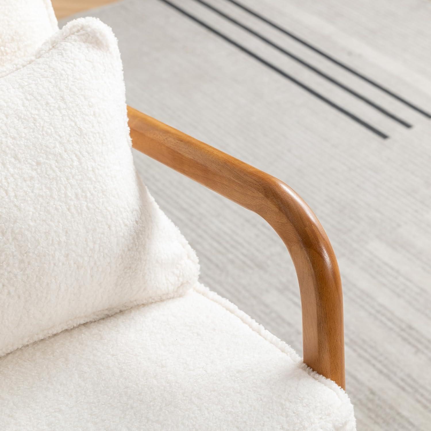 YODOLLA  Fabric Accent Chair Mid-Century Modern Upholstered Arm Chair Set of 2 for Living Room in White