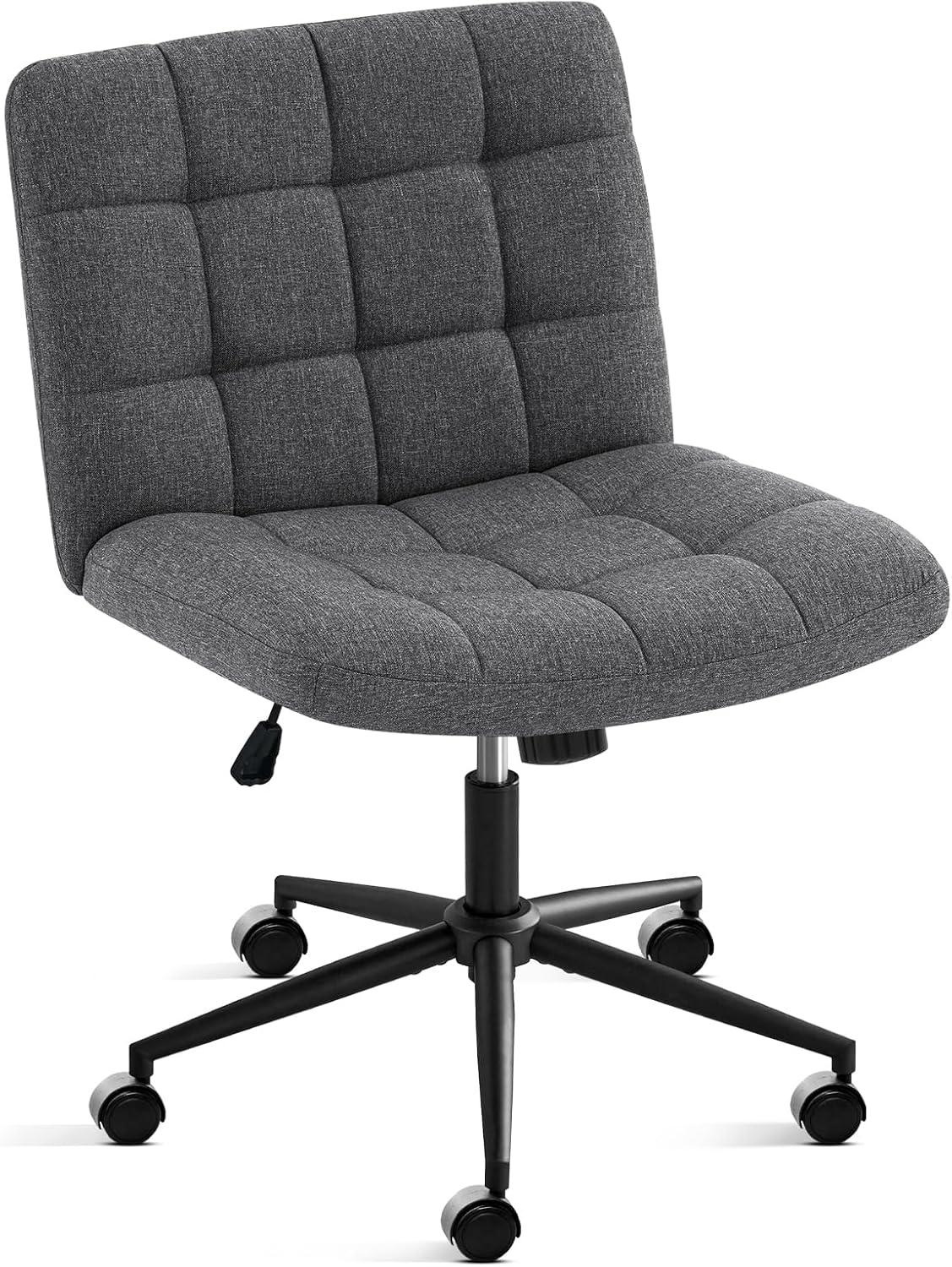 Furniliving Home Office Desk Chairs with Wheels Wide Desk Chair Mid Back Vanity Chair Modern Computer Desk Chair Swivel Accent Chair, DarkGrey