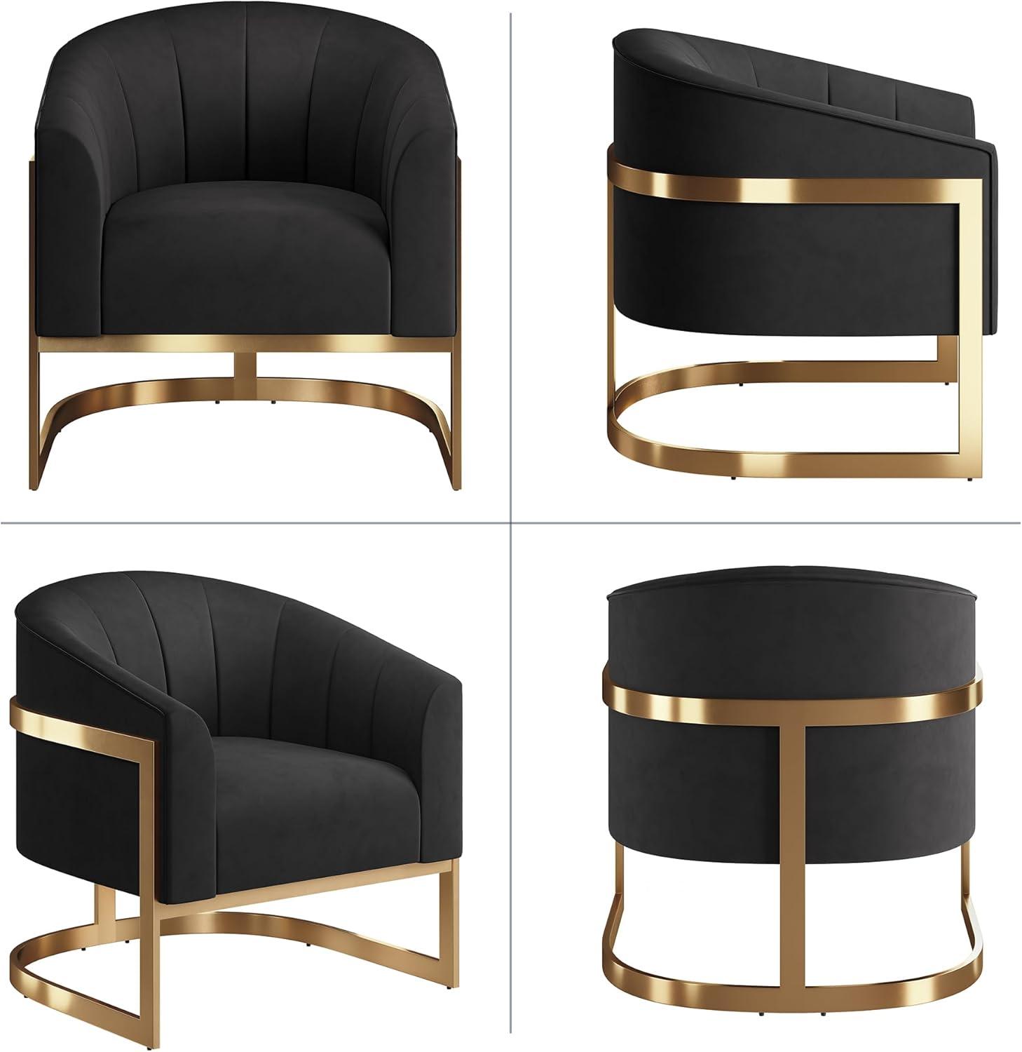 BELLEZE Upholstered Accent Chair, Modern Velvet Barrel Chair Comfy Lounge Room Chair Arm Chair with Gold Stainless Base for Living Room Bedroom [Set of 2] - Alfred (Black)