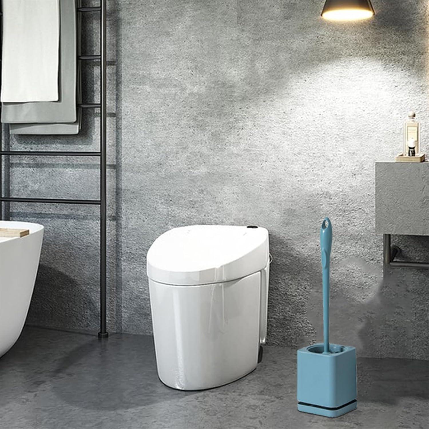 Blue Plastic Compact Toilet Brush with Holder