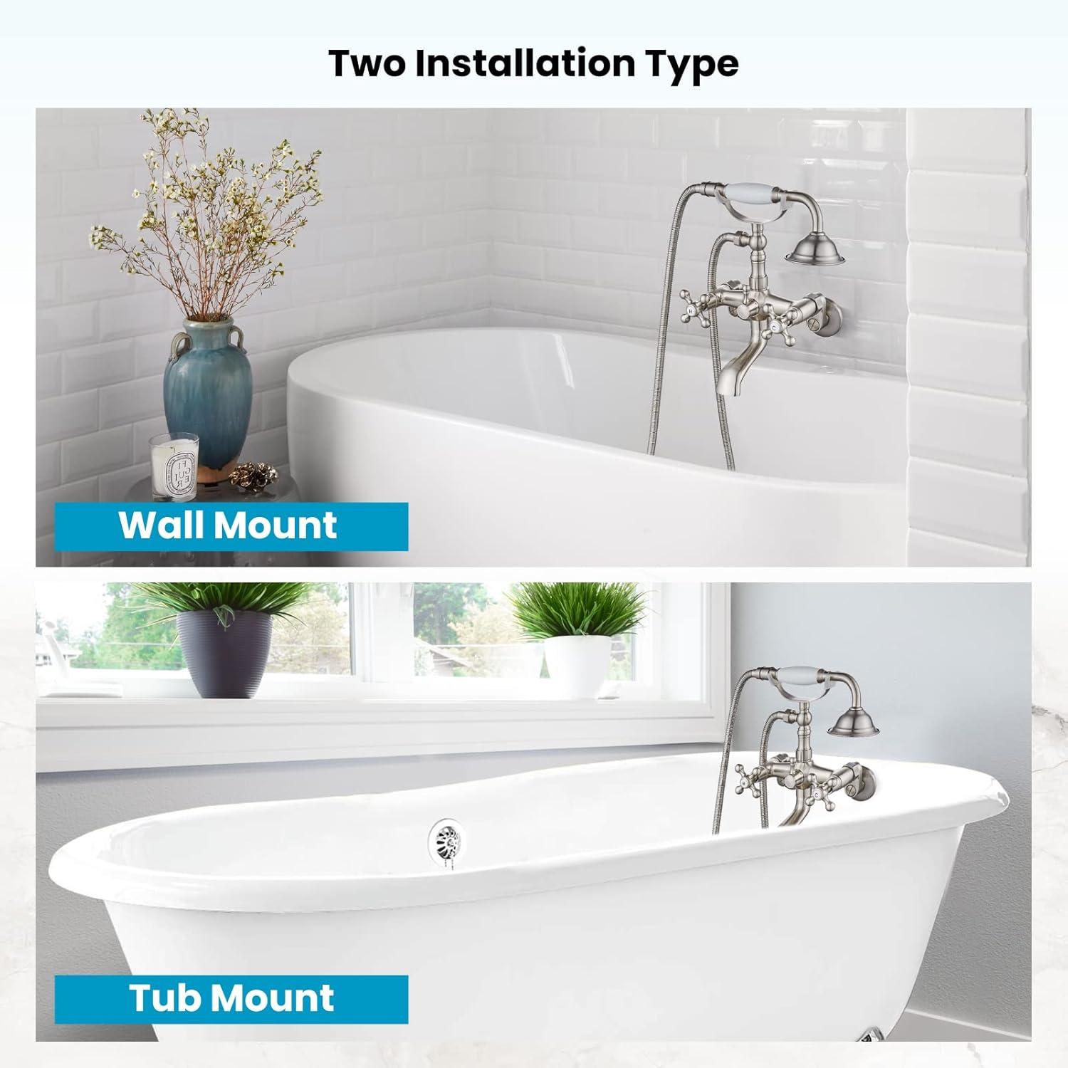 2 Handle Wall Mounted Clawfoot Tub Faucet