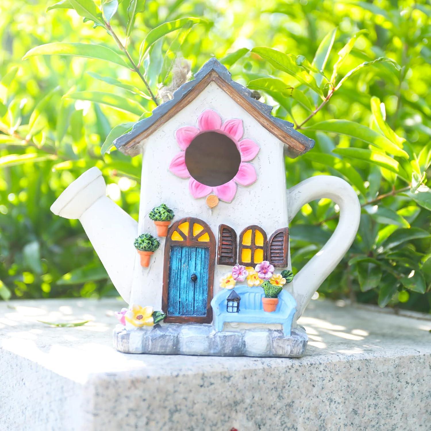Yinns Bird House, Hanging Birds House for Outside, Wild Birdhouse, Decorative Watering Can Bird House for Home Garden Decor