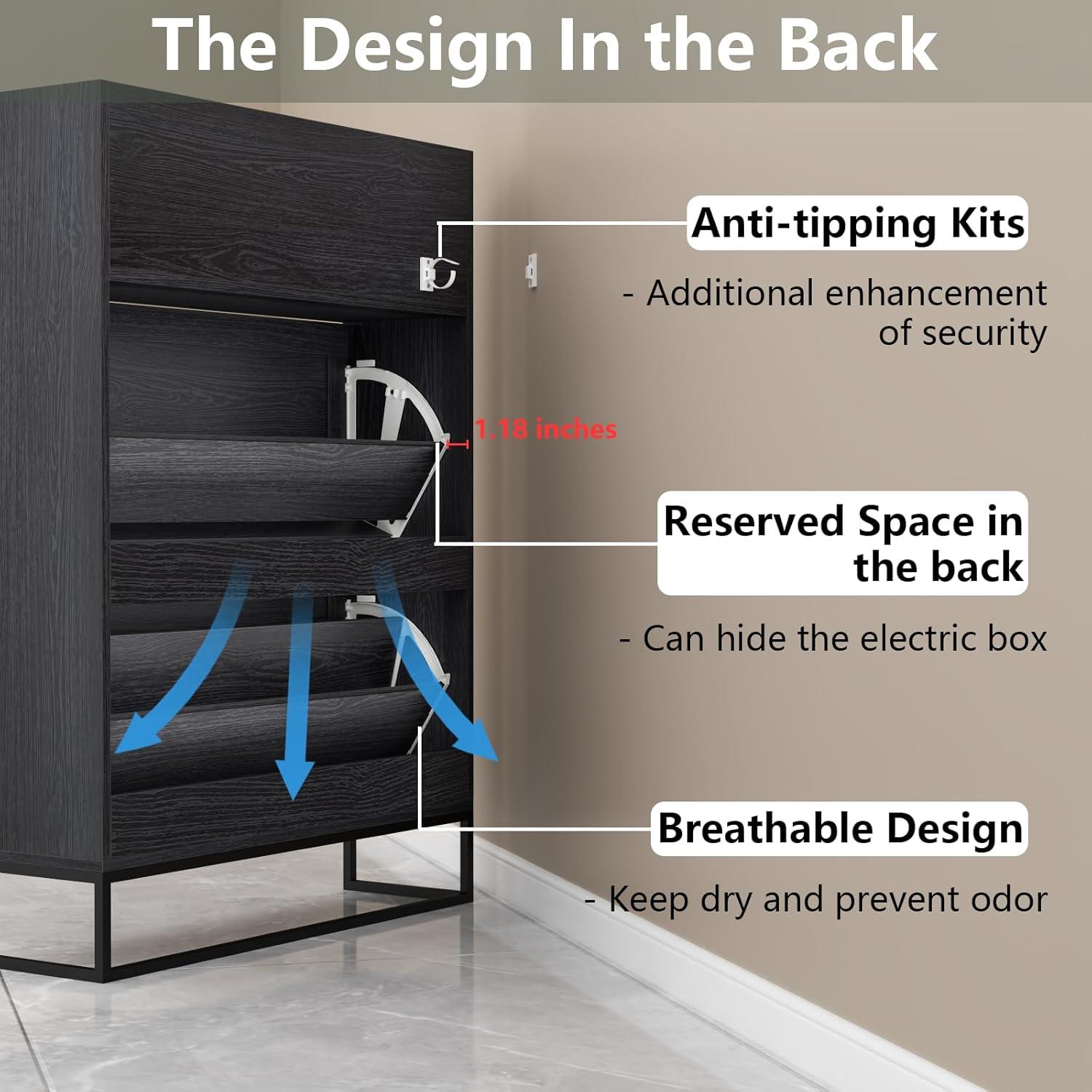 Shoe Cabinet with 2 Flip Drawers, Free Standing Tipping Bucket Shoe Rack Organizer with Adjustable Shelf, Shoe Storage Cabinet