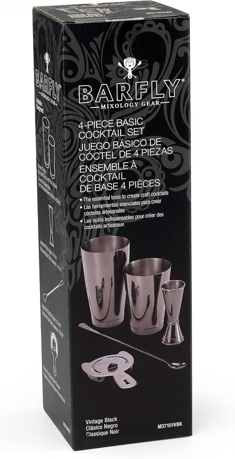 Vintage Black 5-Piece Cocktail Shaker Set with Jigger and Strainer