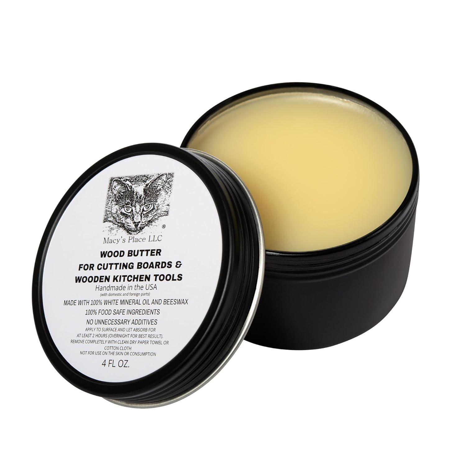 Macy's Place Wood Butter for Cutting Boards and Wooden Tools - 8oz Butcher Block Butter Wax