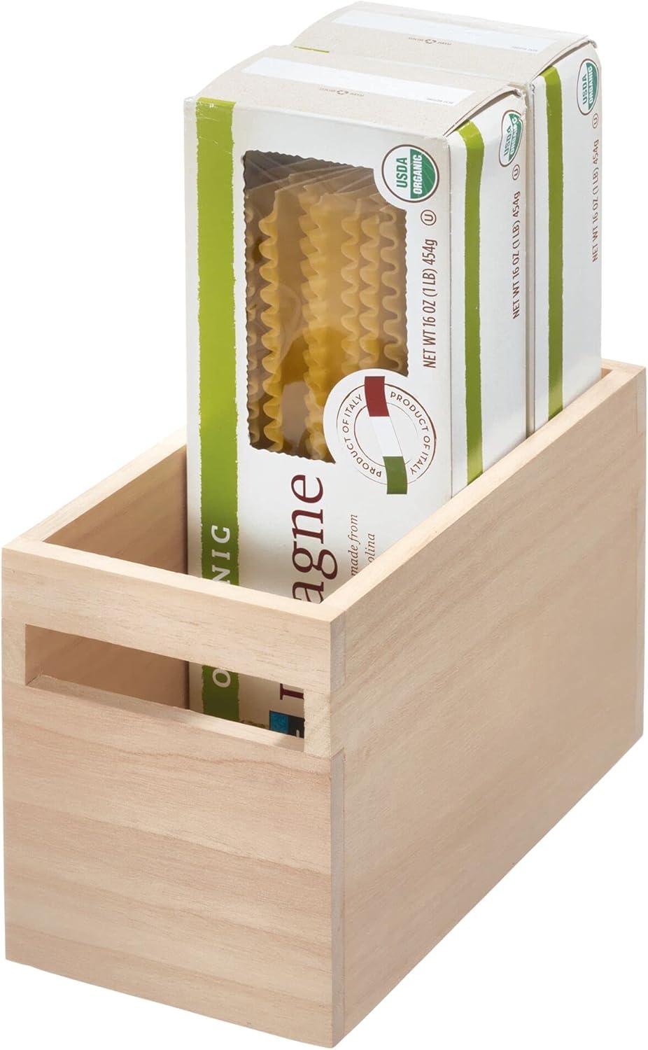 iDESIGN Renewable Wood Collection in Paulownia Wood Bin with Handle: Kitchen Cabinet Organizer, 6" H x 10" D x 5" W