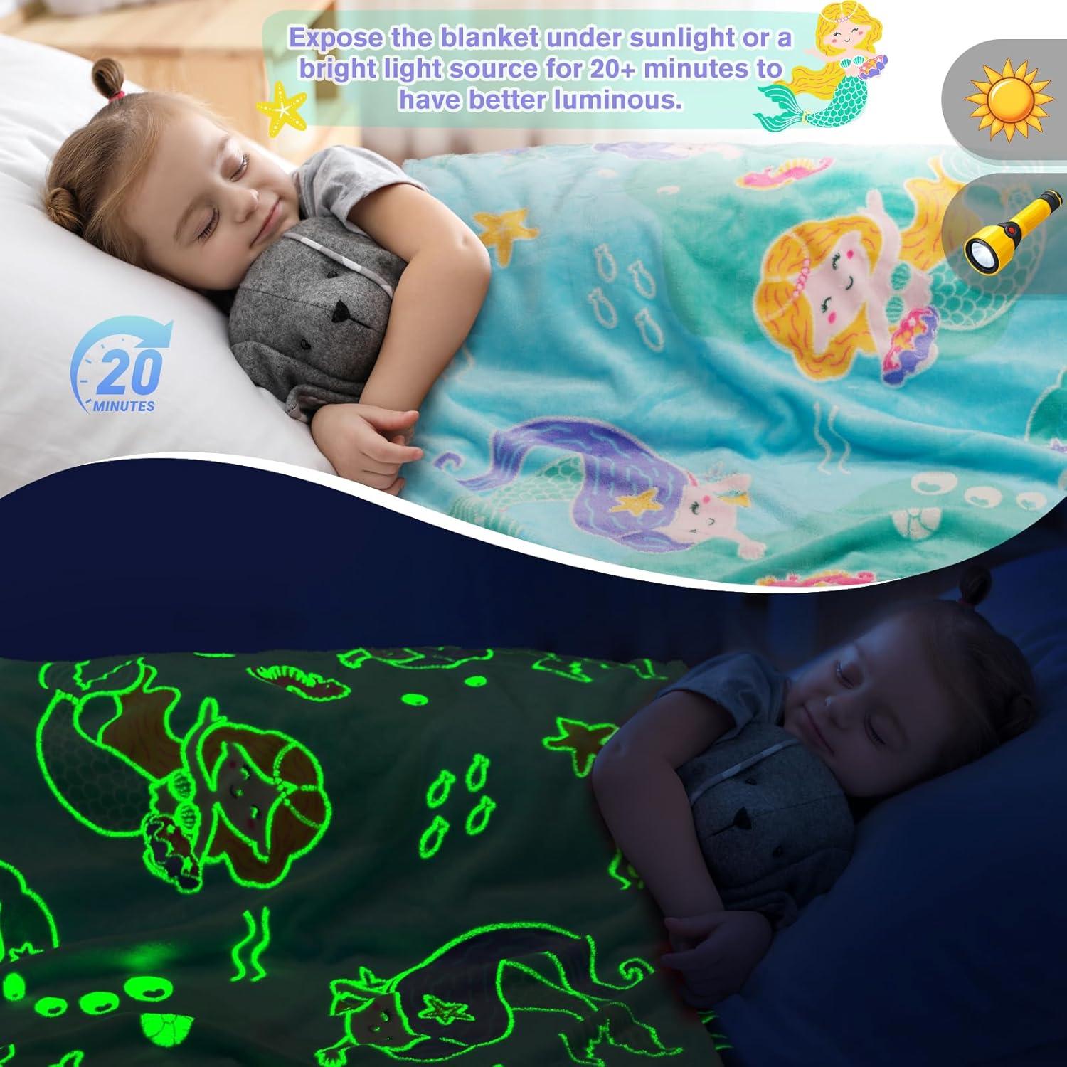 Glow in the Dark Mermaid Polyester Throw Blanket 50" x 60"