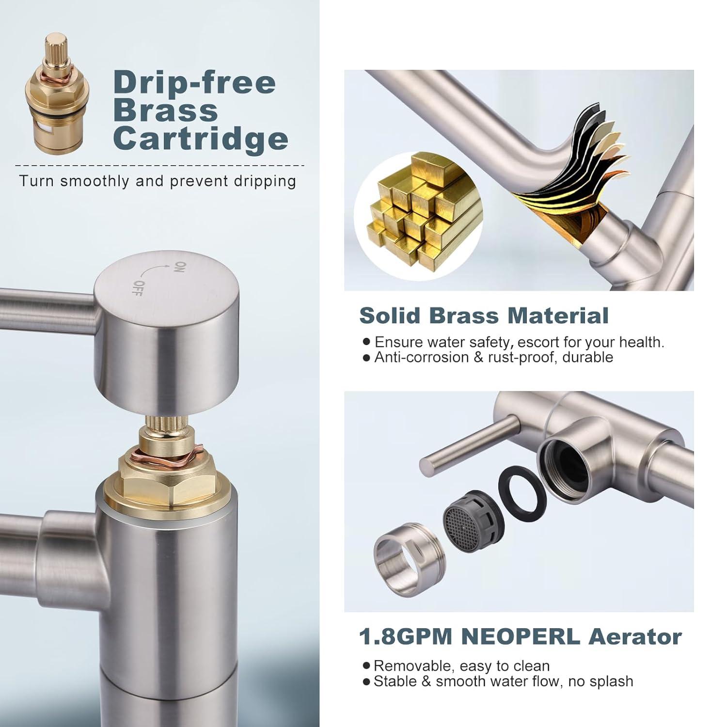 Wowow Pot Filler Faucet Deck Mount Stove Faucet, Solid Brass Pot Filler Brushed Nickel Kitchen Folding Faucet