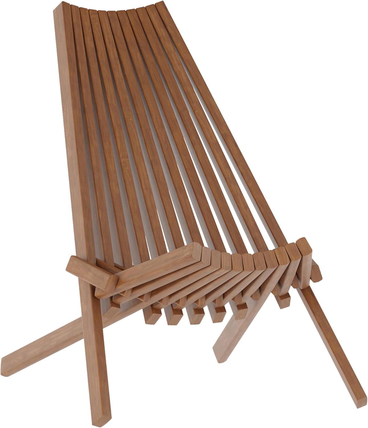 Flash Furniture Delia Commercial Grade Indoor/Outdoor Folding Acacia Wood Chair, Low Profile Lounge for Patio, Porch, Garden, Brown