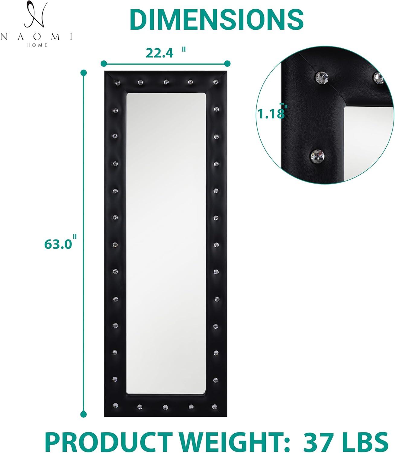 Crystal tufted Full length Mirror, Floor Mirror, Full Body Mirror for Home, Wall Mirror with Faux Wood Frame, 63"LX22"W Large Mirror for Bedroom, Leaner Mirror, Black Mirrors for Wall,