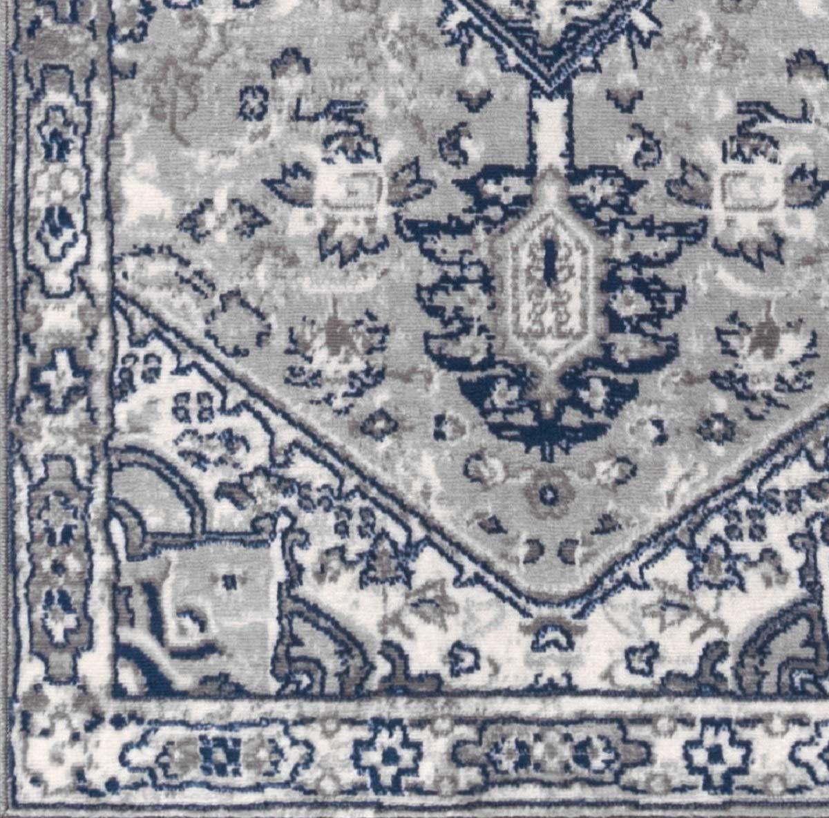 2'x8' Modern Persian Vintage Medallion Runner Rug, Light Grey/Navy - JONATHAN Y