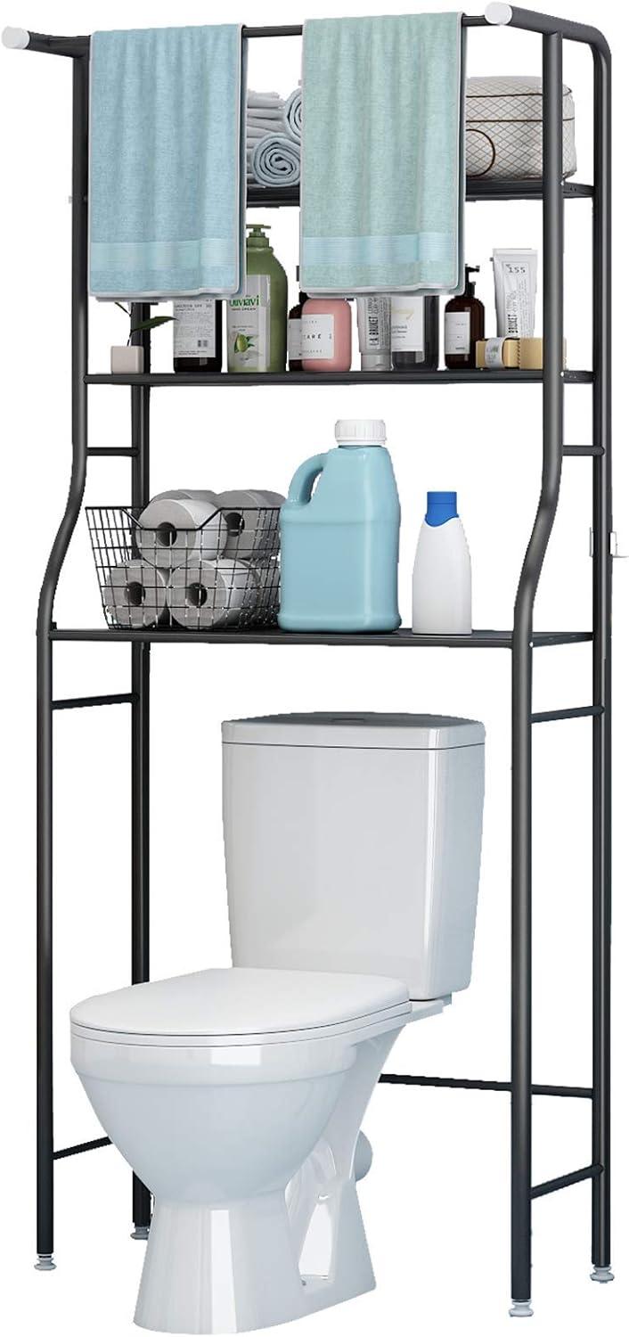 UDEAR 3-Tier Over The Toilet Rack,Bathroom Shelf Space Saver,Corner Stand Storage Organizer Accessories,The Washing Machine,with Hanging Rod,Tower Shelf,White