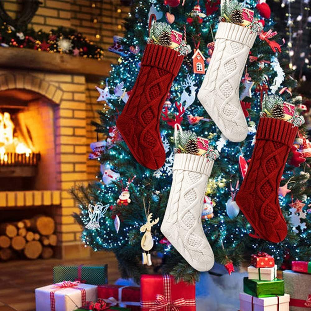 Christmas Stockings 18 Inches Large Size Cable Knitted Stocking Gifts & Decorations for Family Holiday Xmas Party