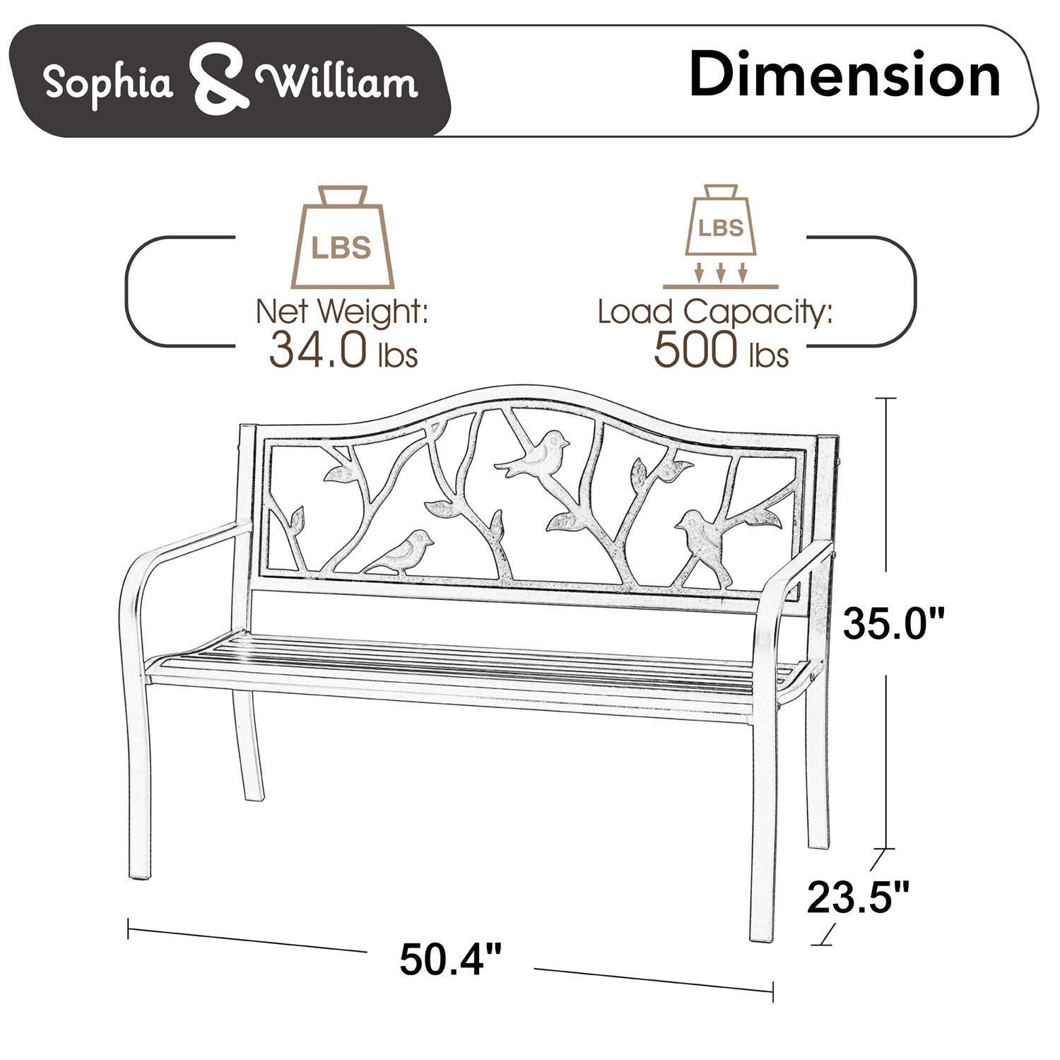 Sophia & William Outdoor Patio Metal Bench Pinkish Red