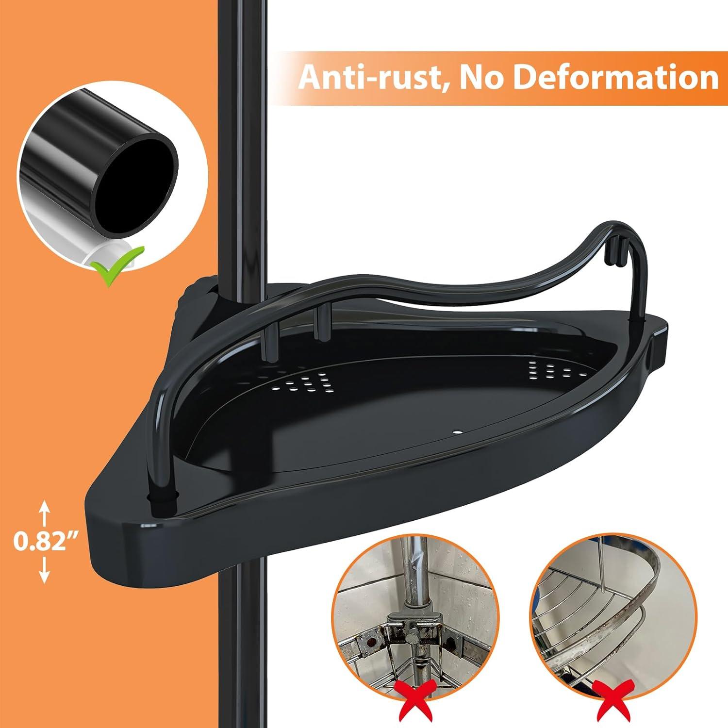 Adjustable Black Plastic Shower Organizer with Tension Mount