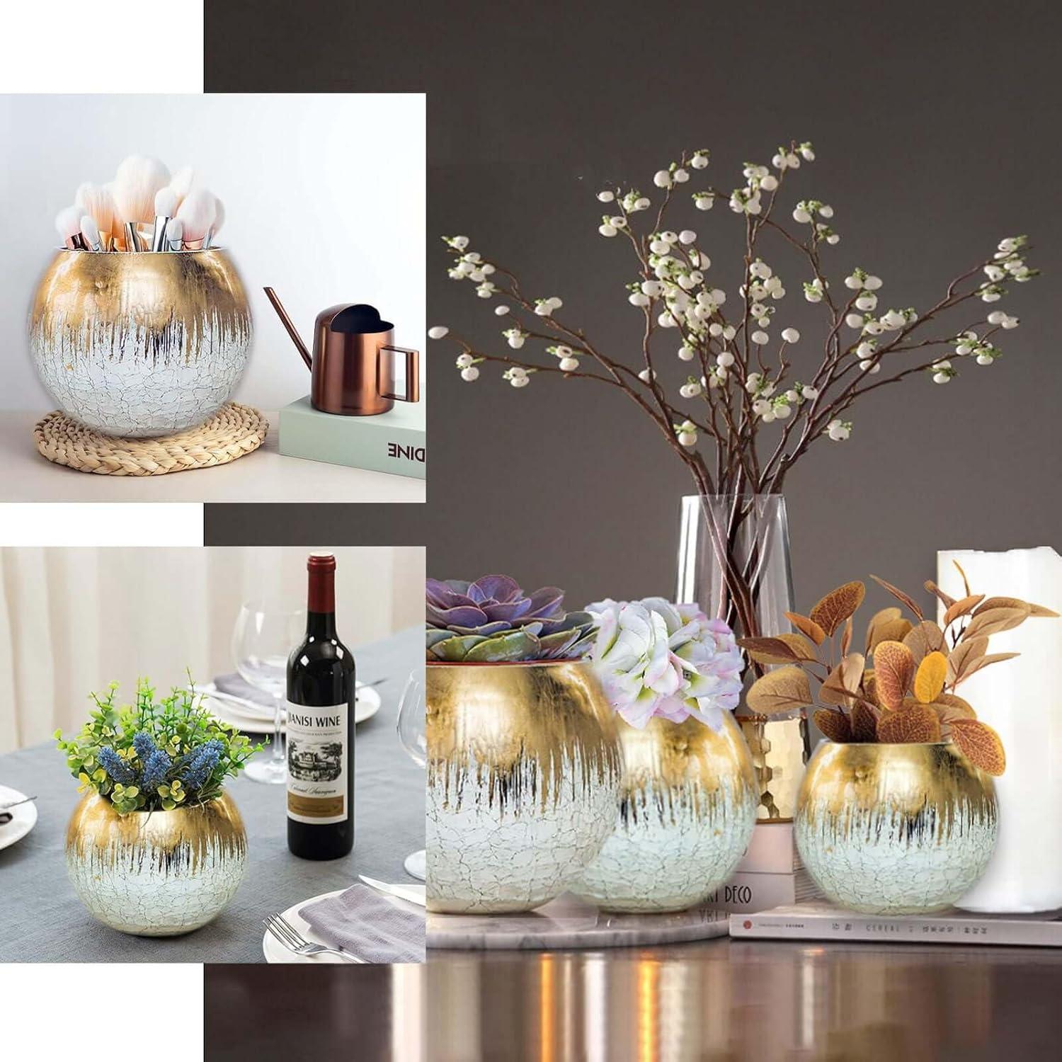 Efavormart 4" Gold Foiled Crackle Glass Flower Vase, Bubble Vase