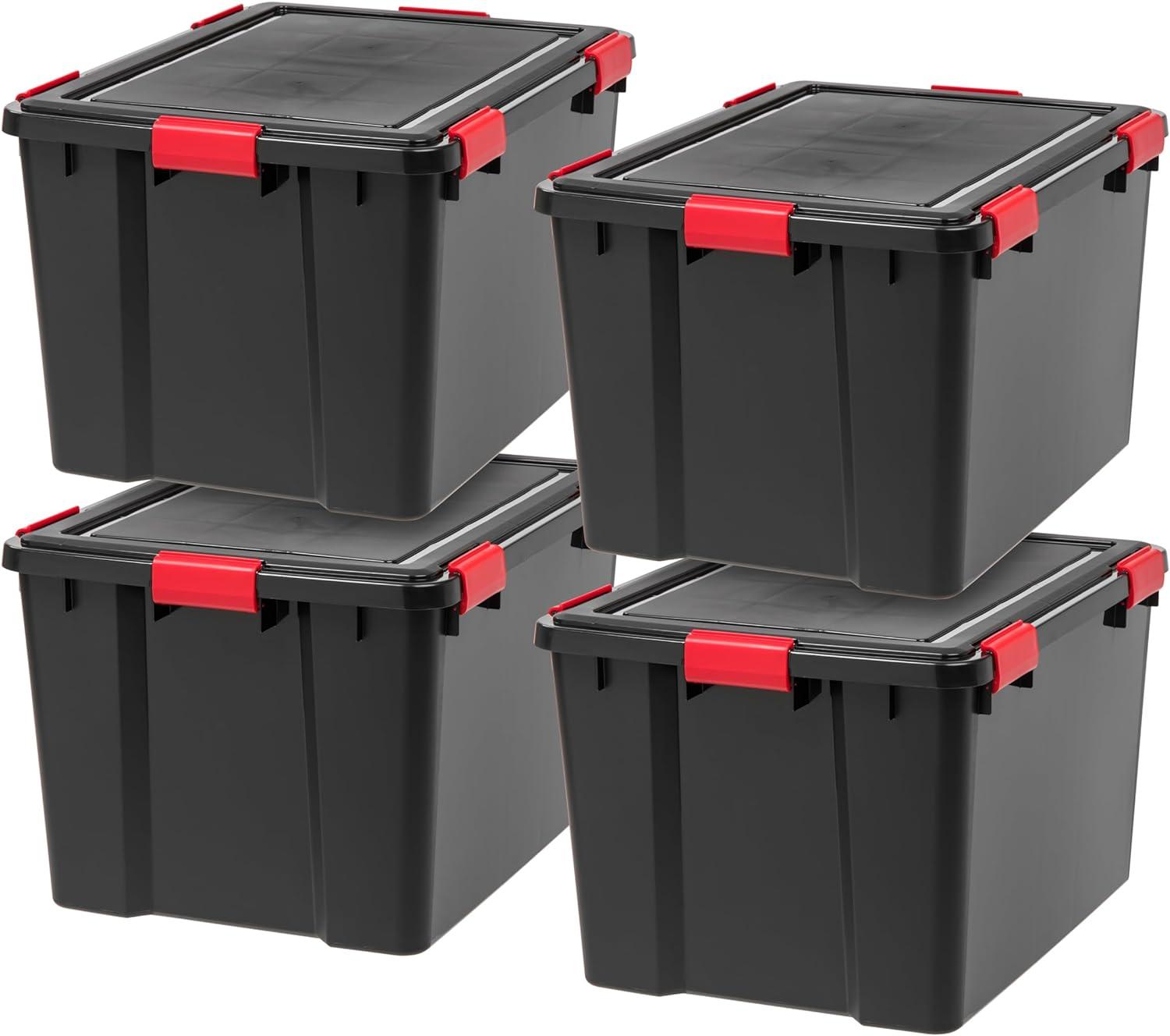 IRIS USA WeatherPro™ Bin Tote Organizing Container, Black/Red