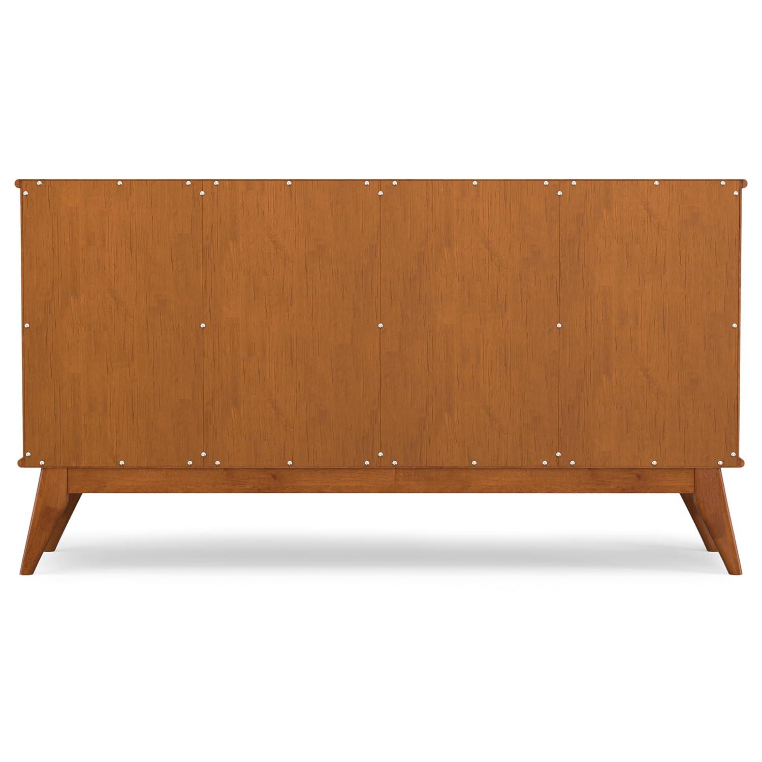 Simpli Home Draper 66"W Solid Hardwood Mid-Century Modern 4-Door Sideboard Buffet with Adjustable Shelves