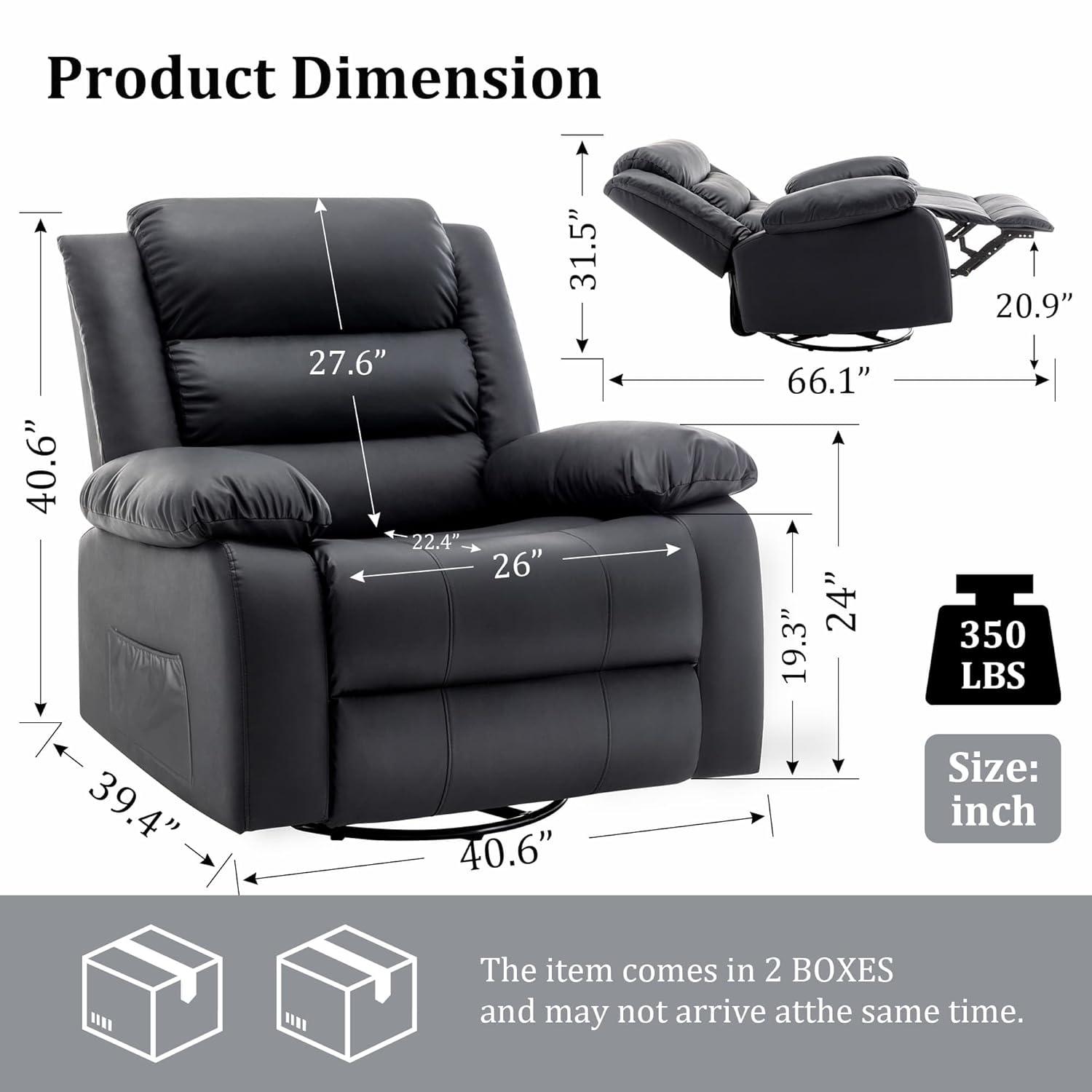 Ebern Designs Ellisse Recliner Chair, Wide Rocker Chair, Rocking Chair with Massage and Heat, 360°Swivel Rocking Chairs, Oversized Recliner for Adult