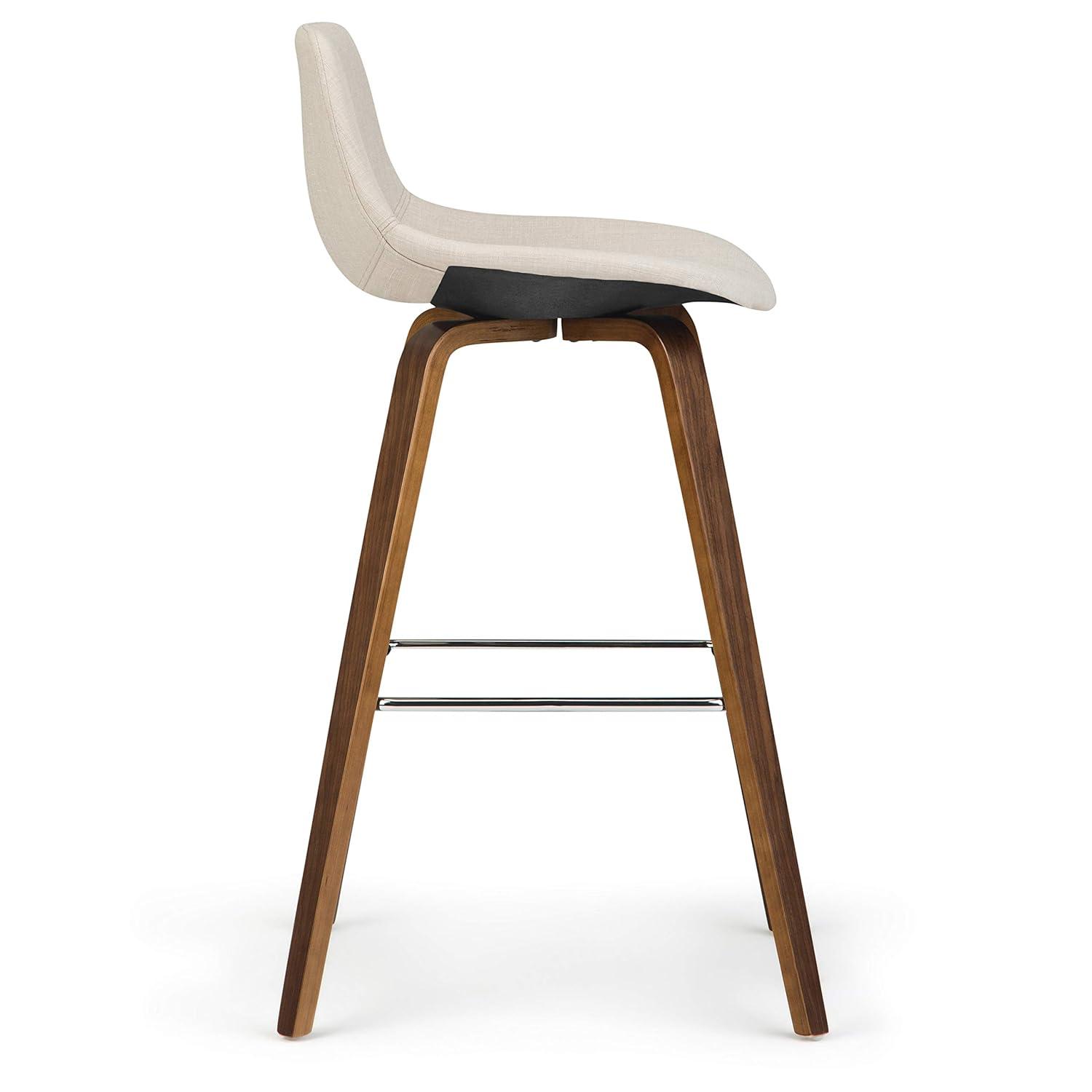 Simpli Home Randolph Upholstered Bentwood Mid-Century Modern Bar & Counter Stool with Chrome Footrest (Set of 2)
