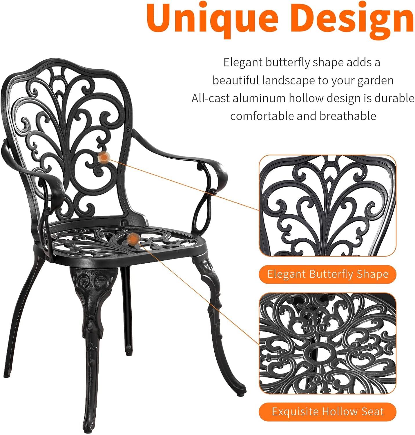 Butterfly Black Cast Aluminum 3-Piece Patio Bistro Set