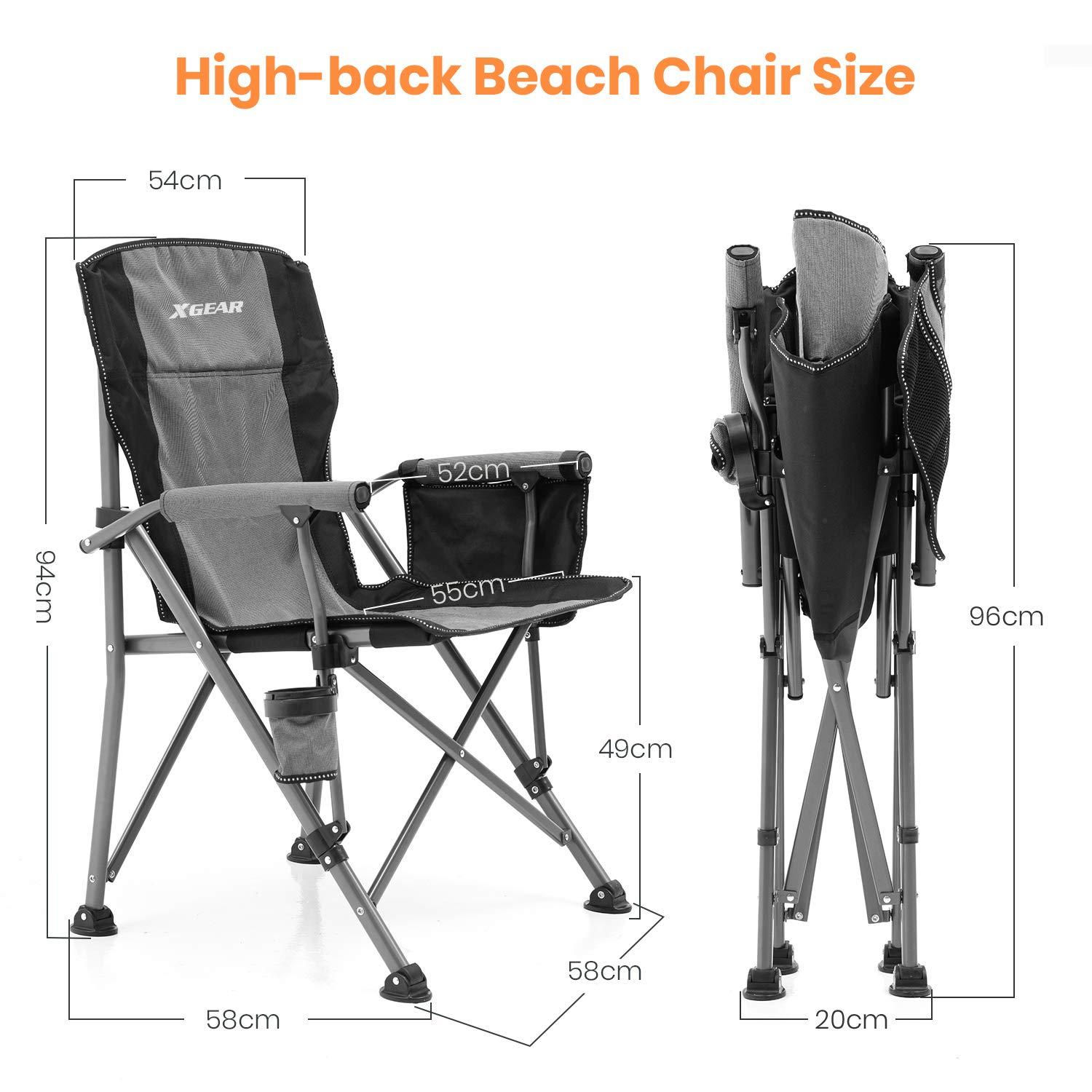 XGEAR Camping Chair Hard Arm High Back Lawn Chair Heavy Duty with Cup Holder, for Camp, Fishing, Hiking, Outdoor, Carry Bag Included