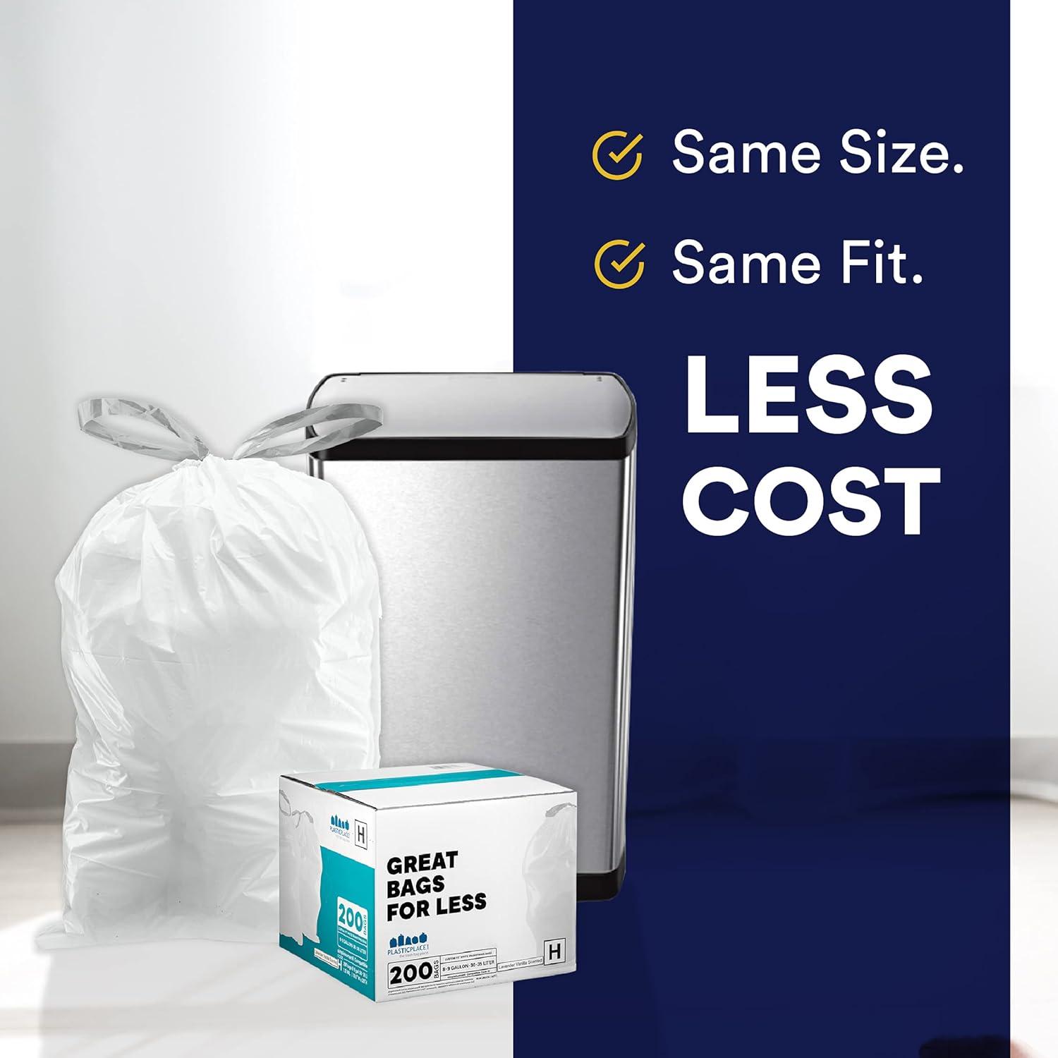 Plasticplace White Trash Bags Compatible with simplehuman Code E (100 Count) 5.2 Gallon / 20 Liter 18.75" x 20