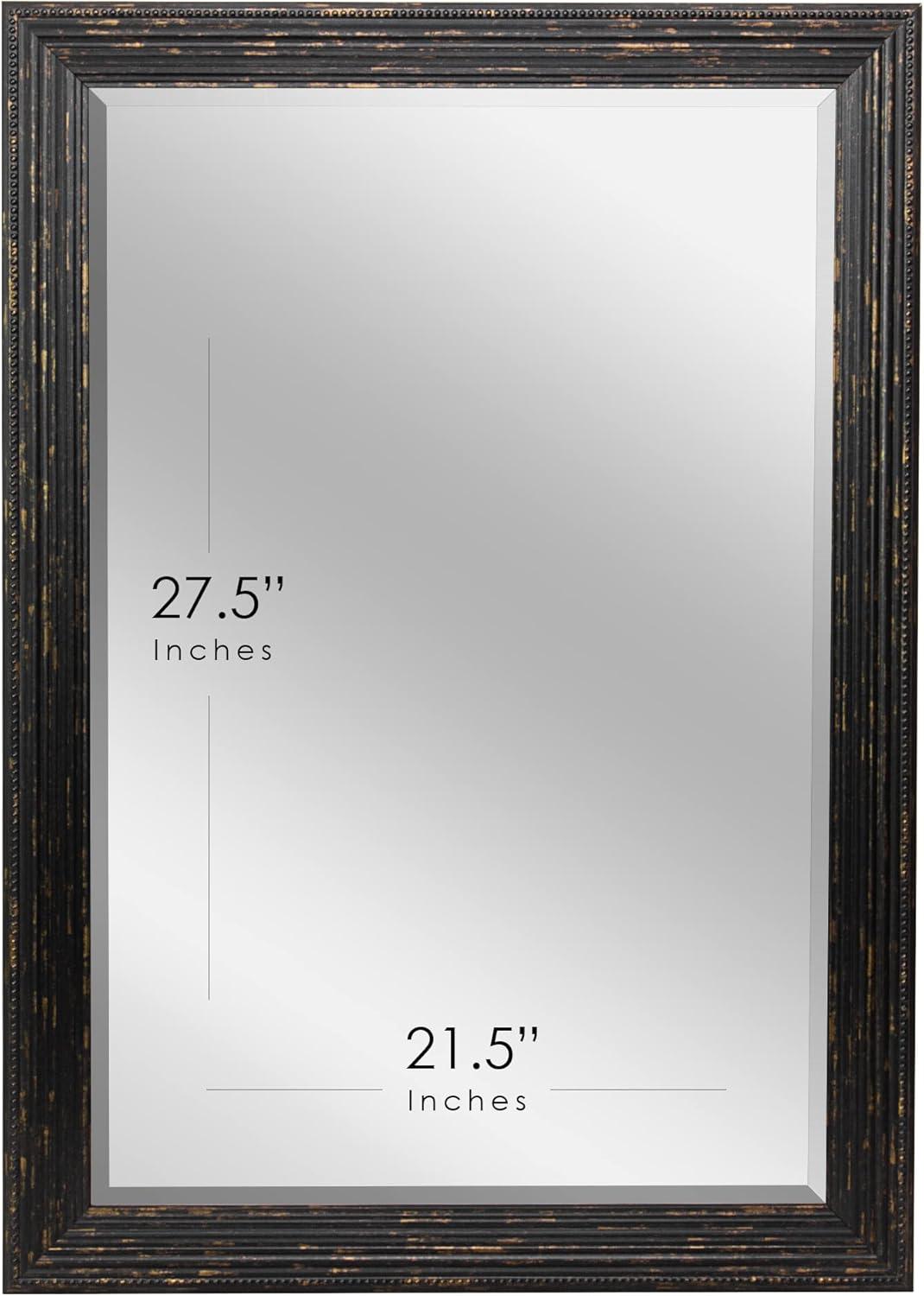 Head West 27.5 x 33.5 Beaded Frame Mirror with Beveled Edge - Black Wash